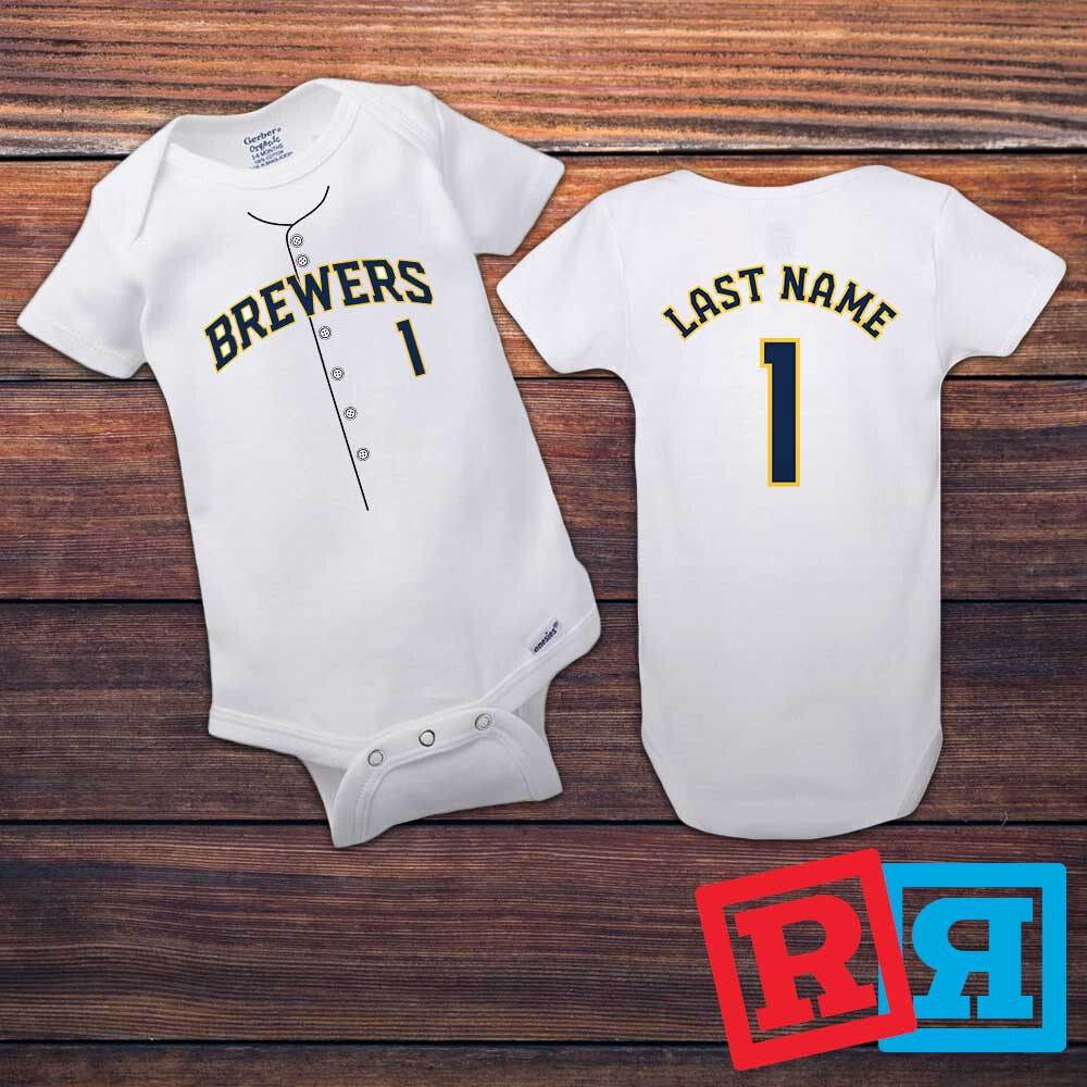 Personalized Milwaukee Brewers Gerber Baby Onesie® Cotton White Custom Bodysuit