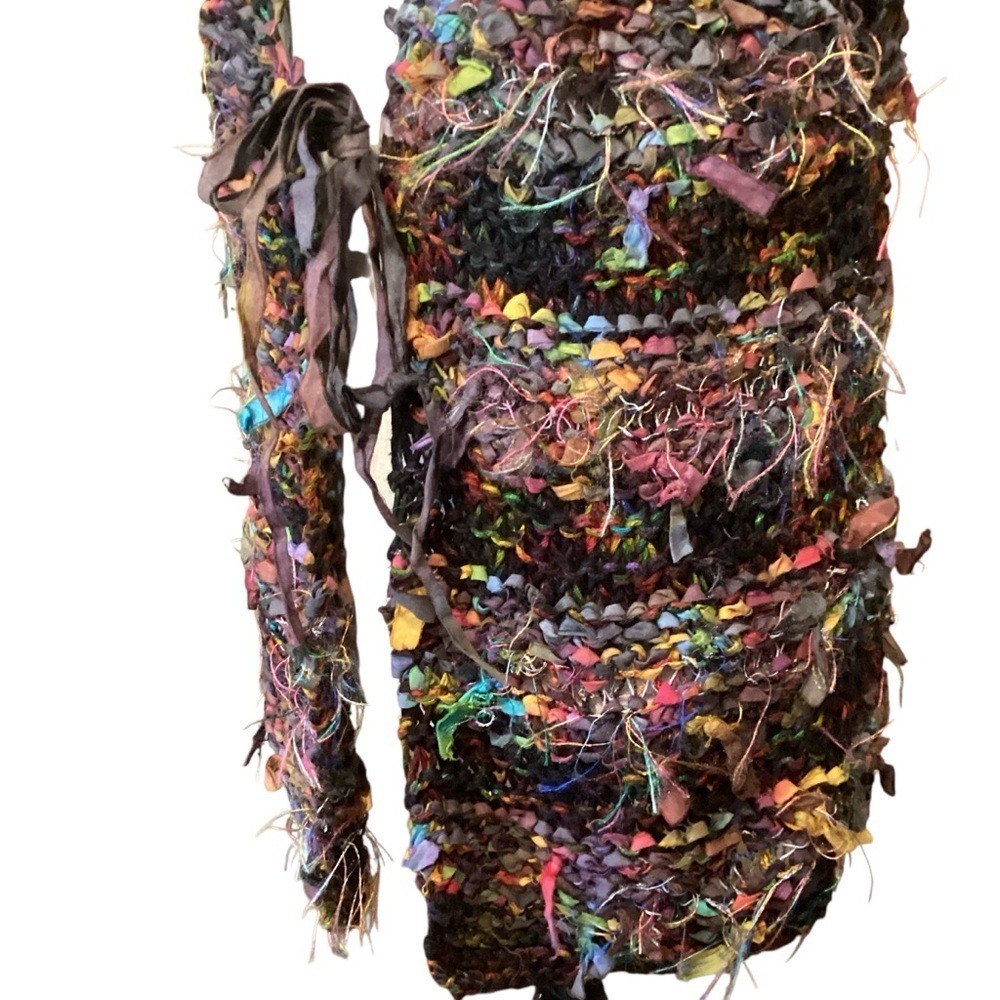 Knit & Crochet Fabric Tie Shabby Chic Vest Multicolor Front Tie Art to Wear