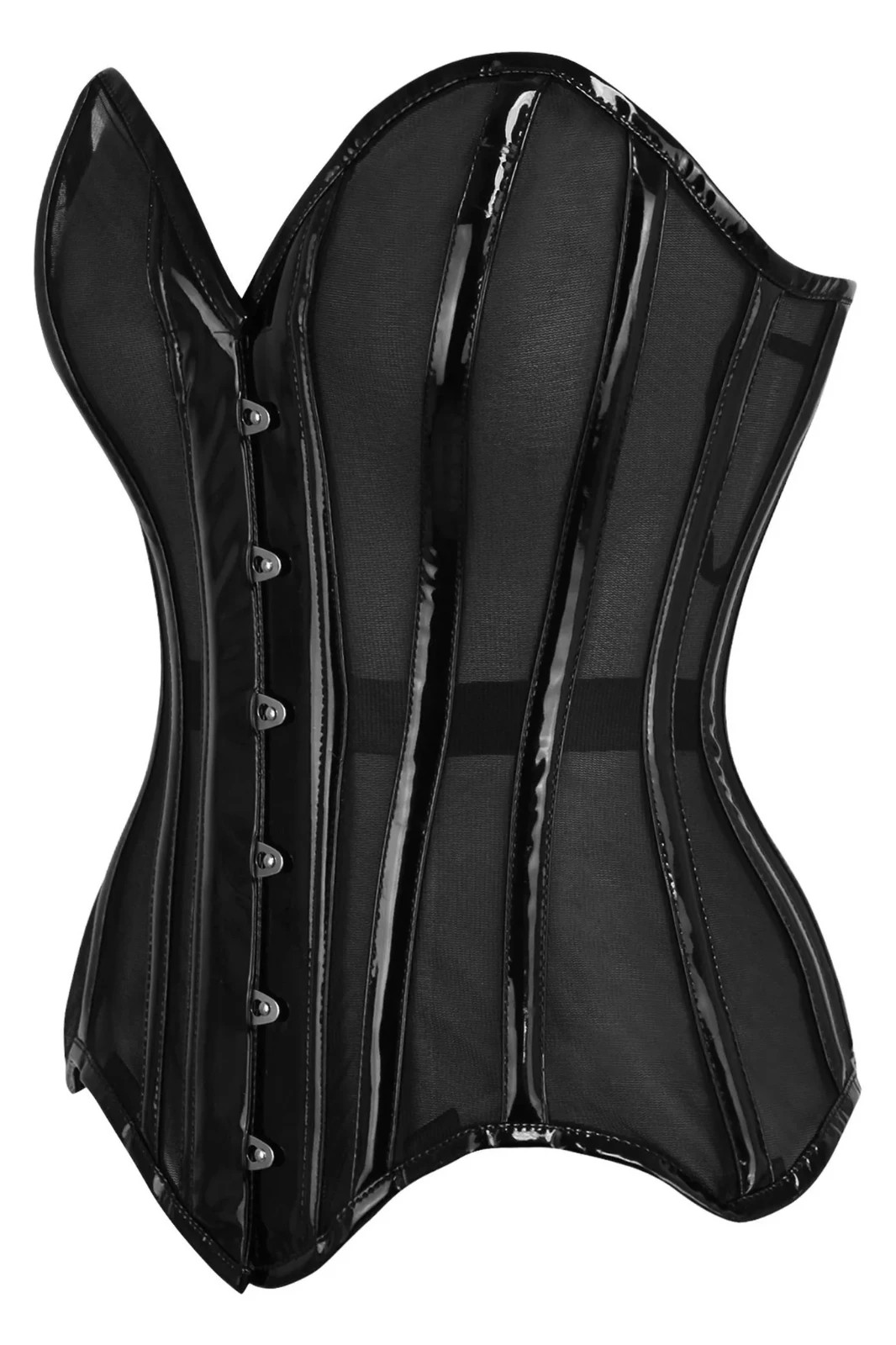 Black Mesh & Vinyl Pvc Corset Overbust Steel Boned Goth Vampire Club Pinup Punk