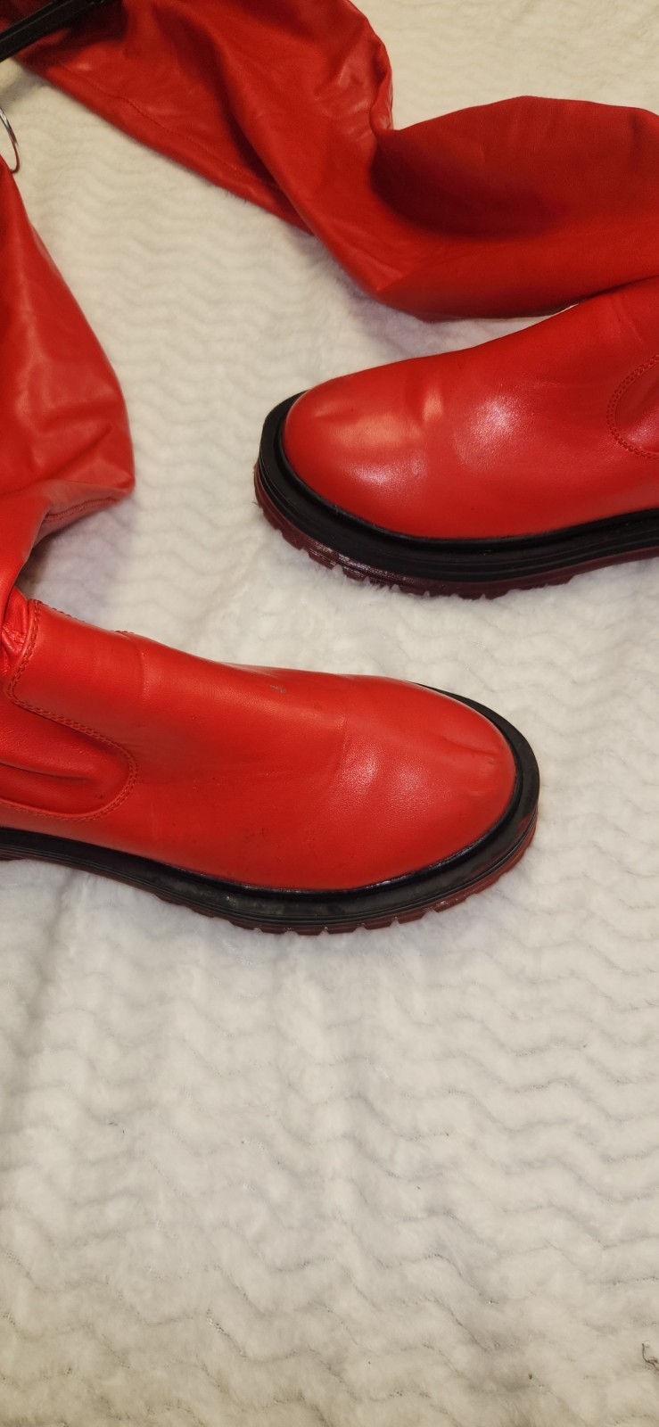 AZALEA WANG Red Over-the-Knee Platform Boots Zip Wide Calf Lug Sole 9