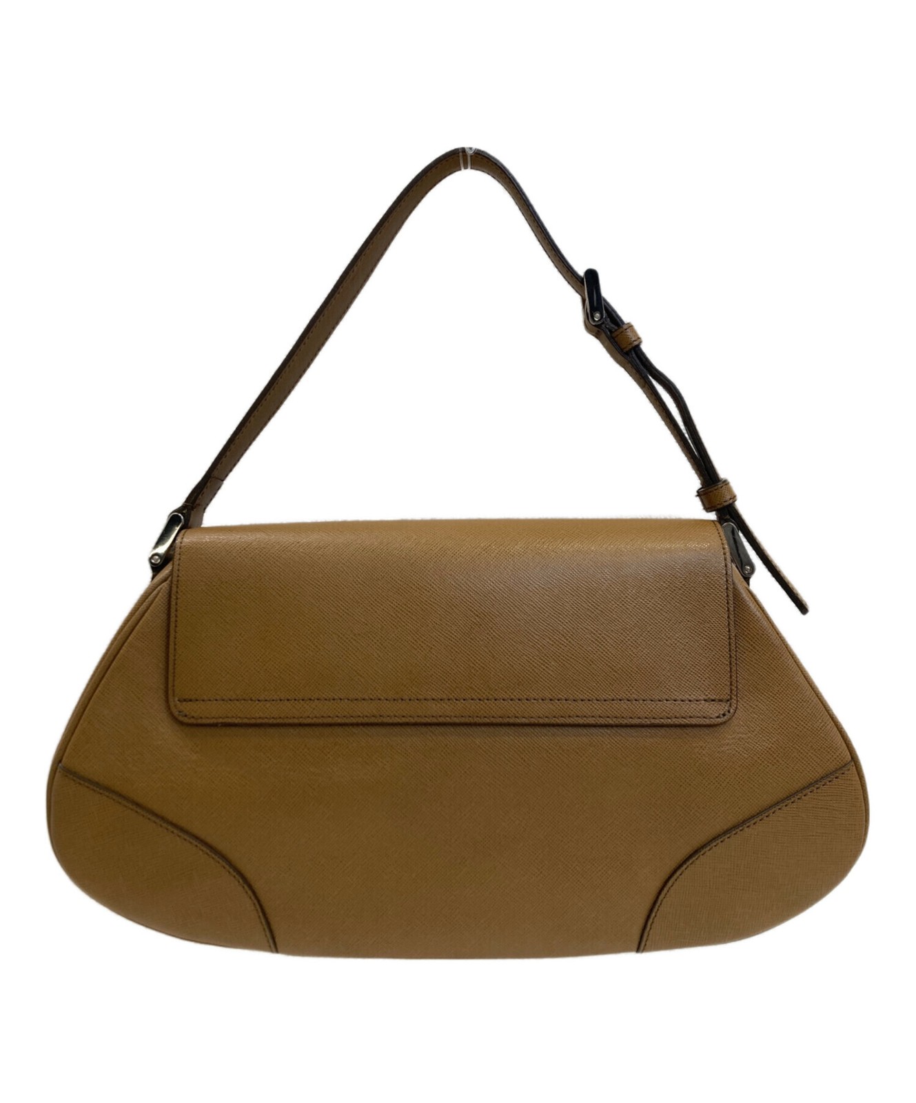 Burberry Logo Plate Brown Shoulder Bag Women Silver Auth