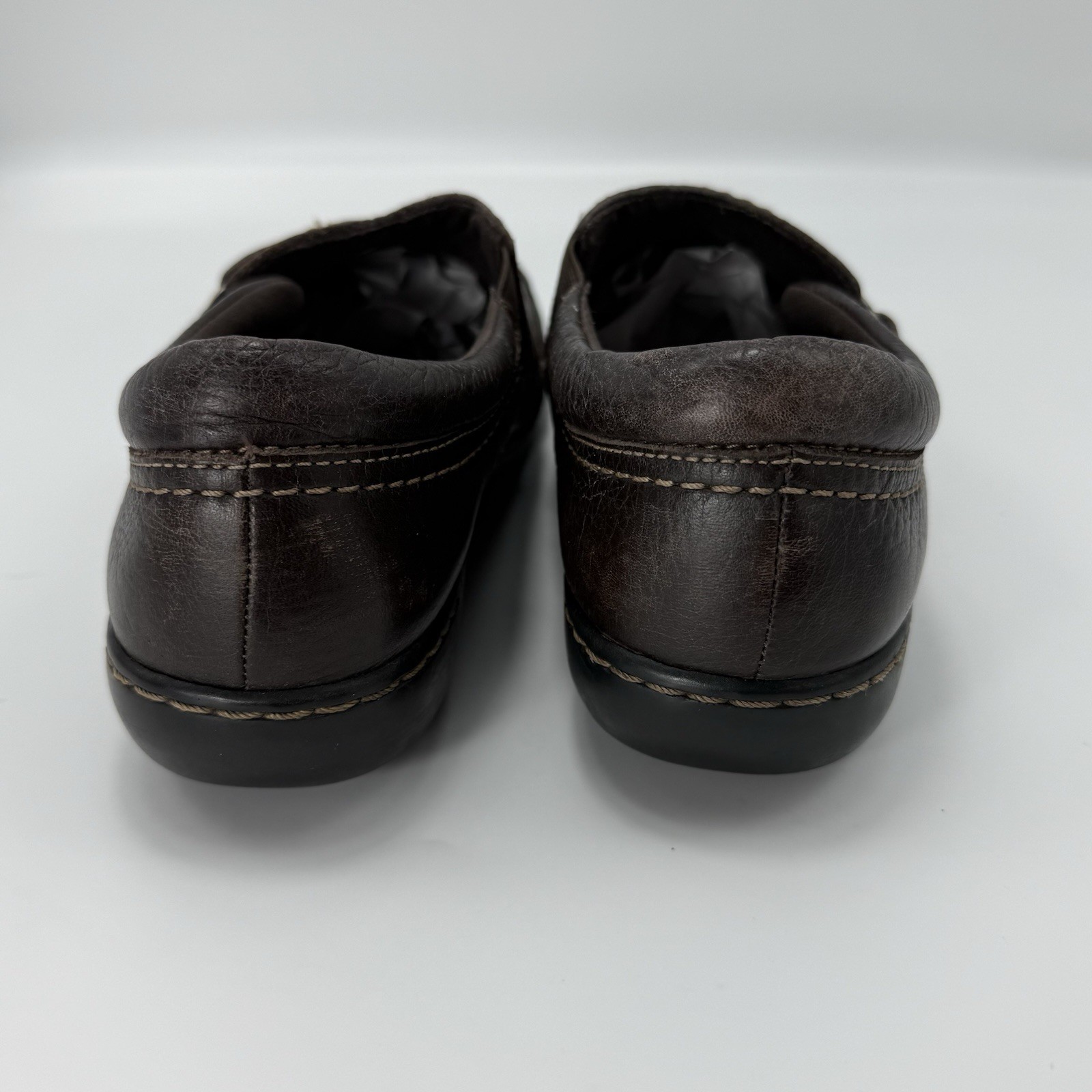 Clarks Ashland Indigo Brown Leather Casual Slip On Loafers Ladies Size 8.5