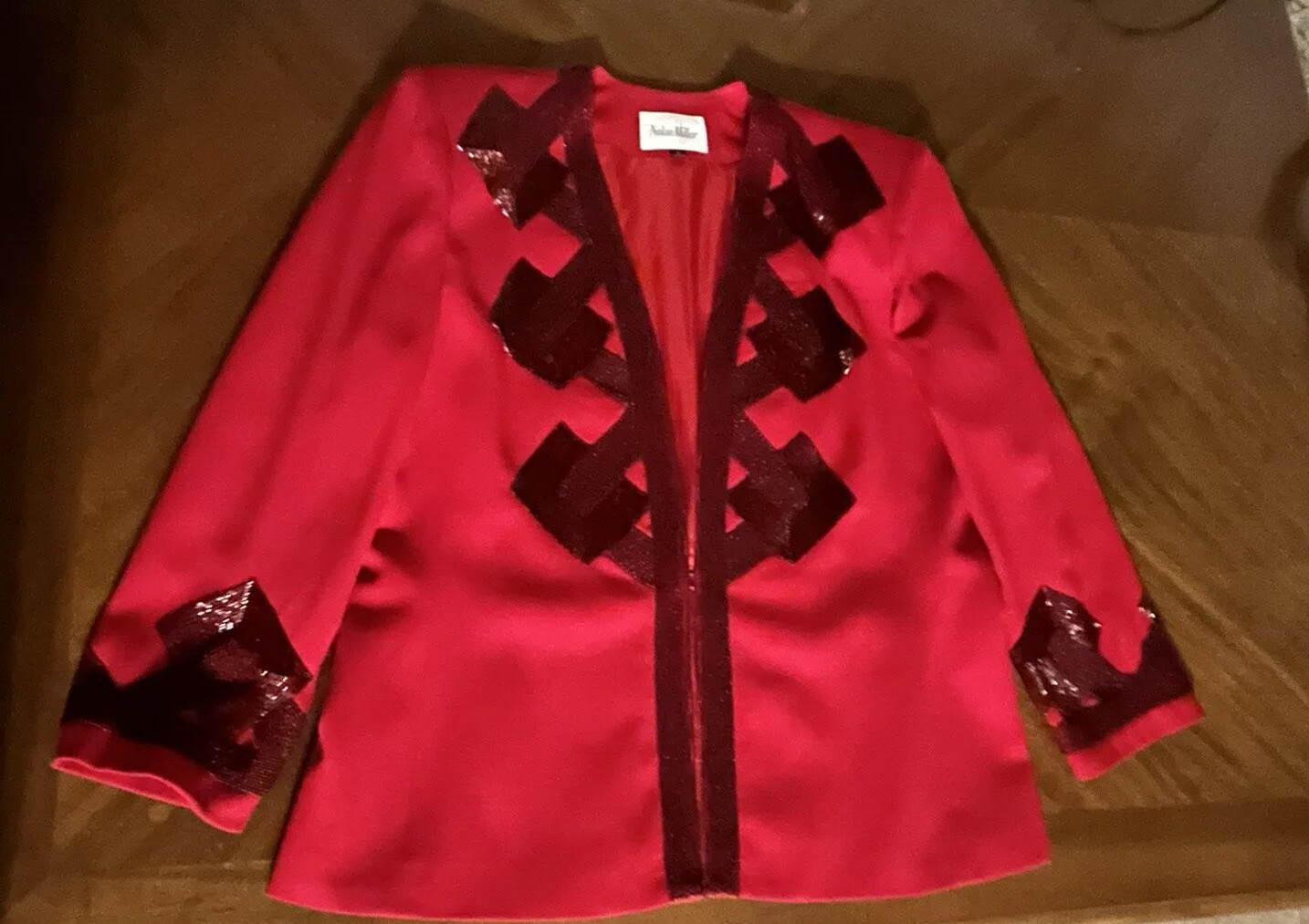 Vintage Nolan Miller 80s Dynasty Designer Red Glam Jacket Heavily Beaded Size 18