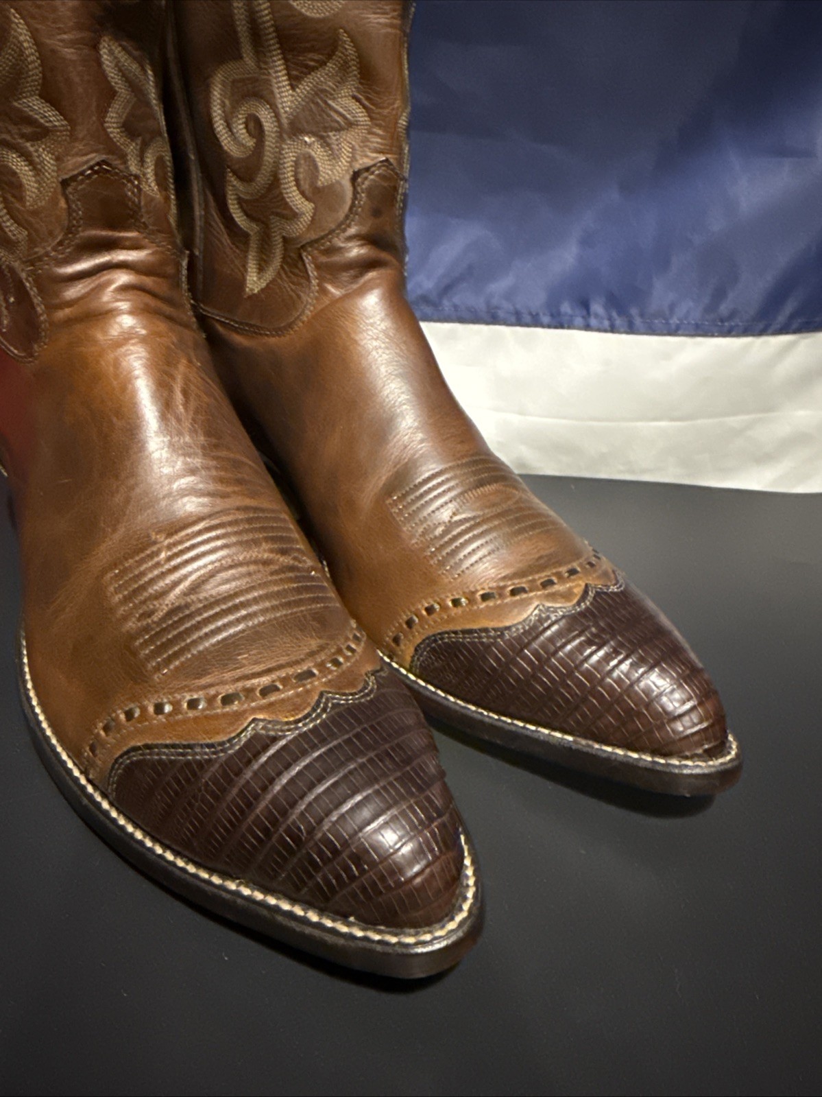 Justin Wing-Tip Western Cowboy Boots Lizard & Cowhide men’s Sz 11.5-B