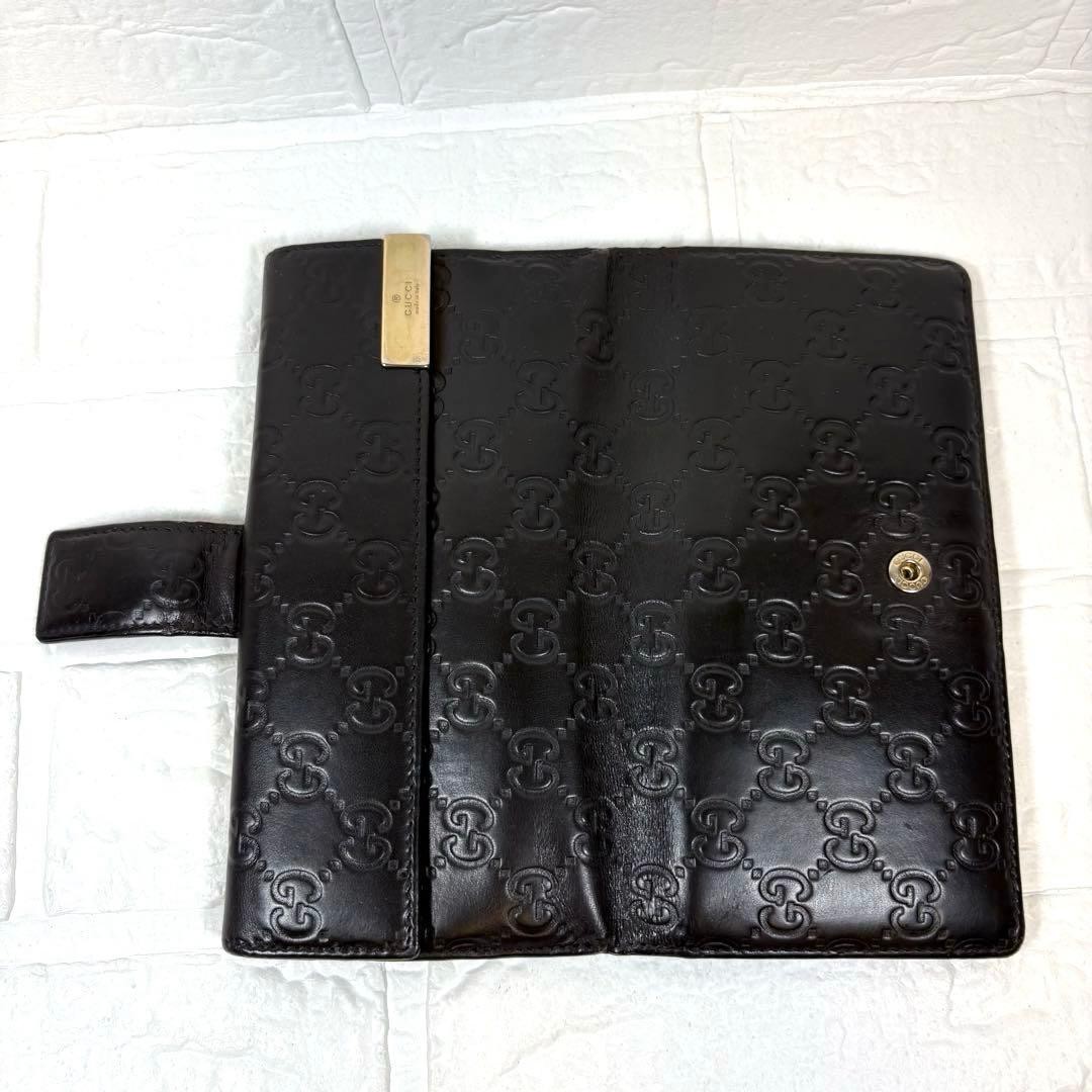 Gucci GUCCI Gucci Shima Long Wallet Logo Plate Dark Brown