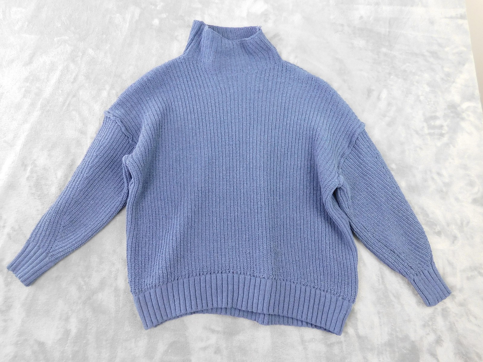 Aerie Sweater Womens XS Blue Mock Neck Chunky Knit Pullover Relaxed Boxy Cozy