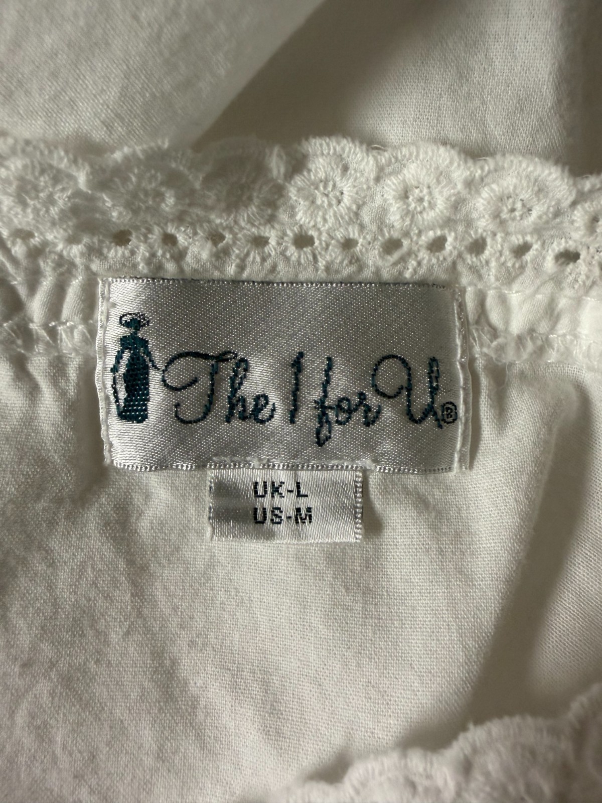 The 1 For U Victorian Long White Cotton Nightgown Eyelet Ribbon Smocked Size M