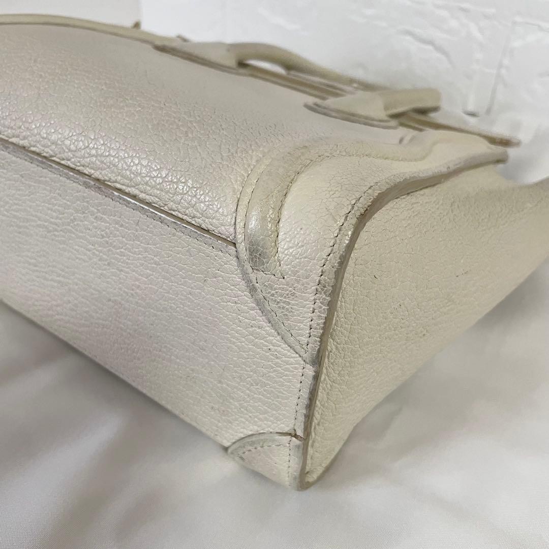 Celine Luggage Nano Shopper Handbag Drummed Calfskin White 7.87 With Strap