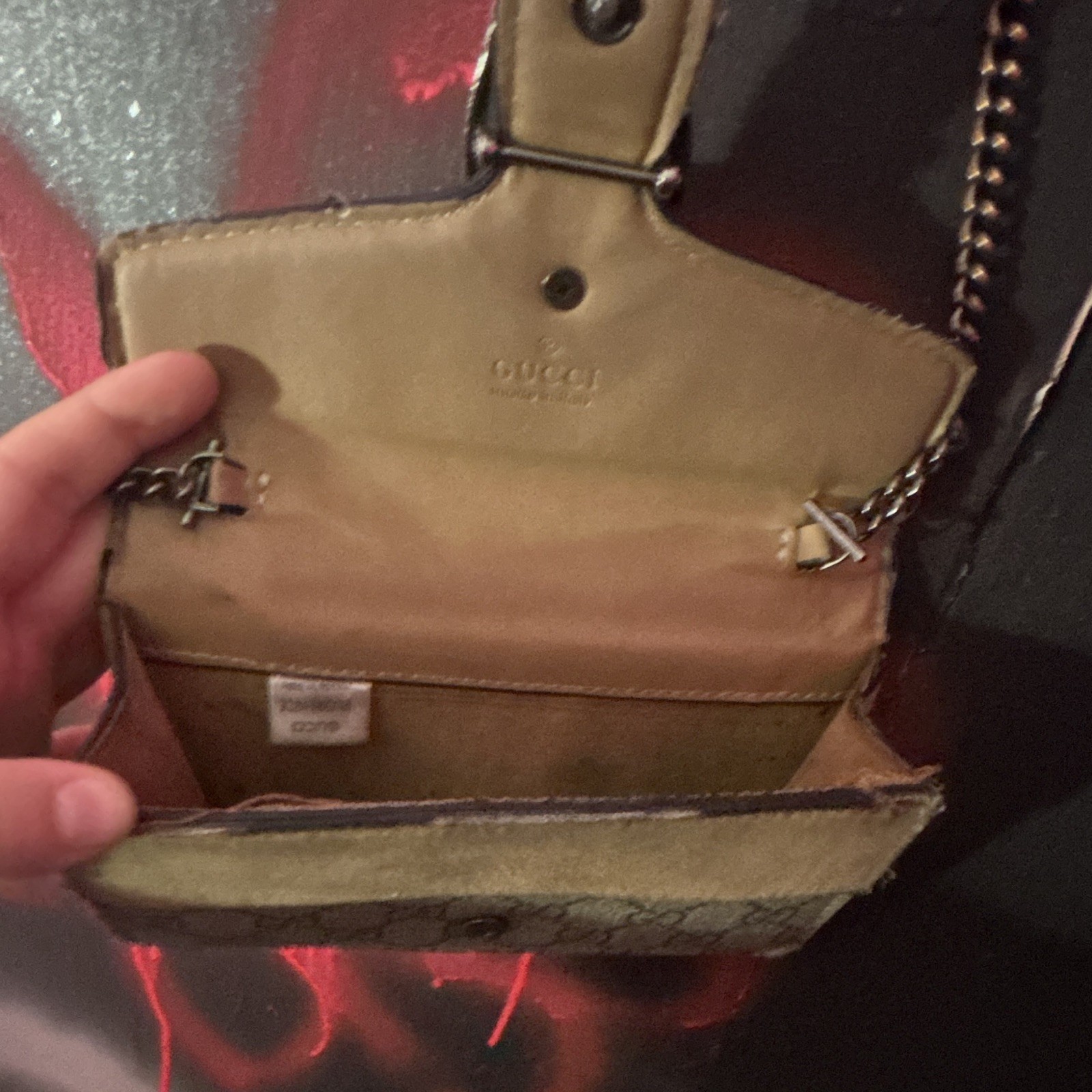 Gucci GG Monogram Chain Strap Shoulder Bag Purse, Beige/Brown