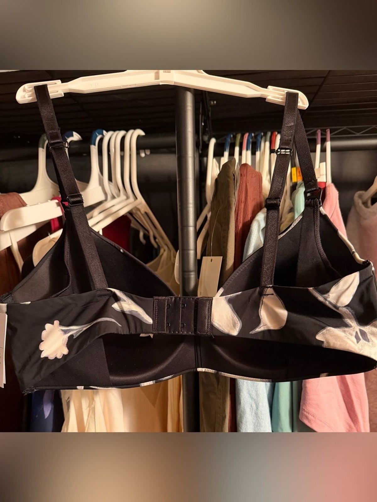 Auden Black Bra with White Floral Print
