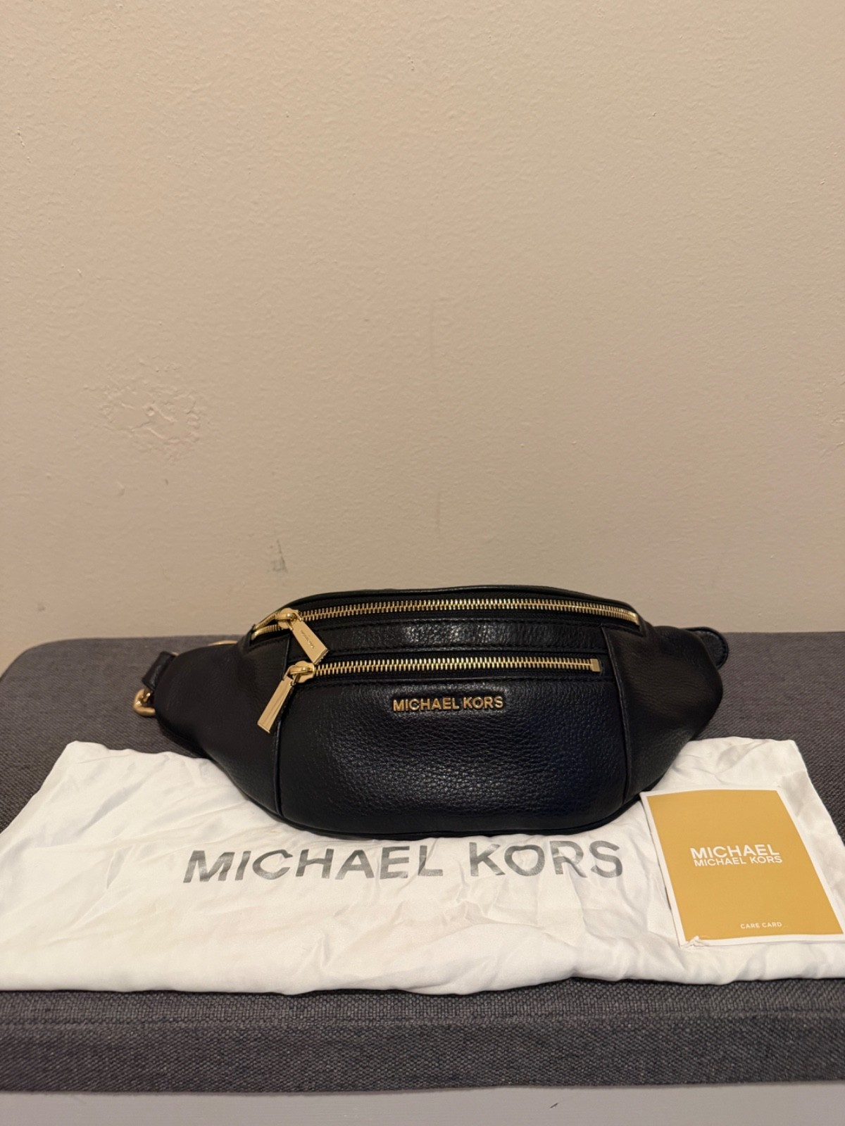 Michael Kors Mott Convertible Belt Bag Black Leather Gold Hardware