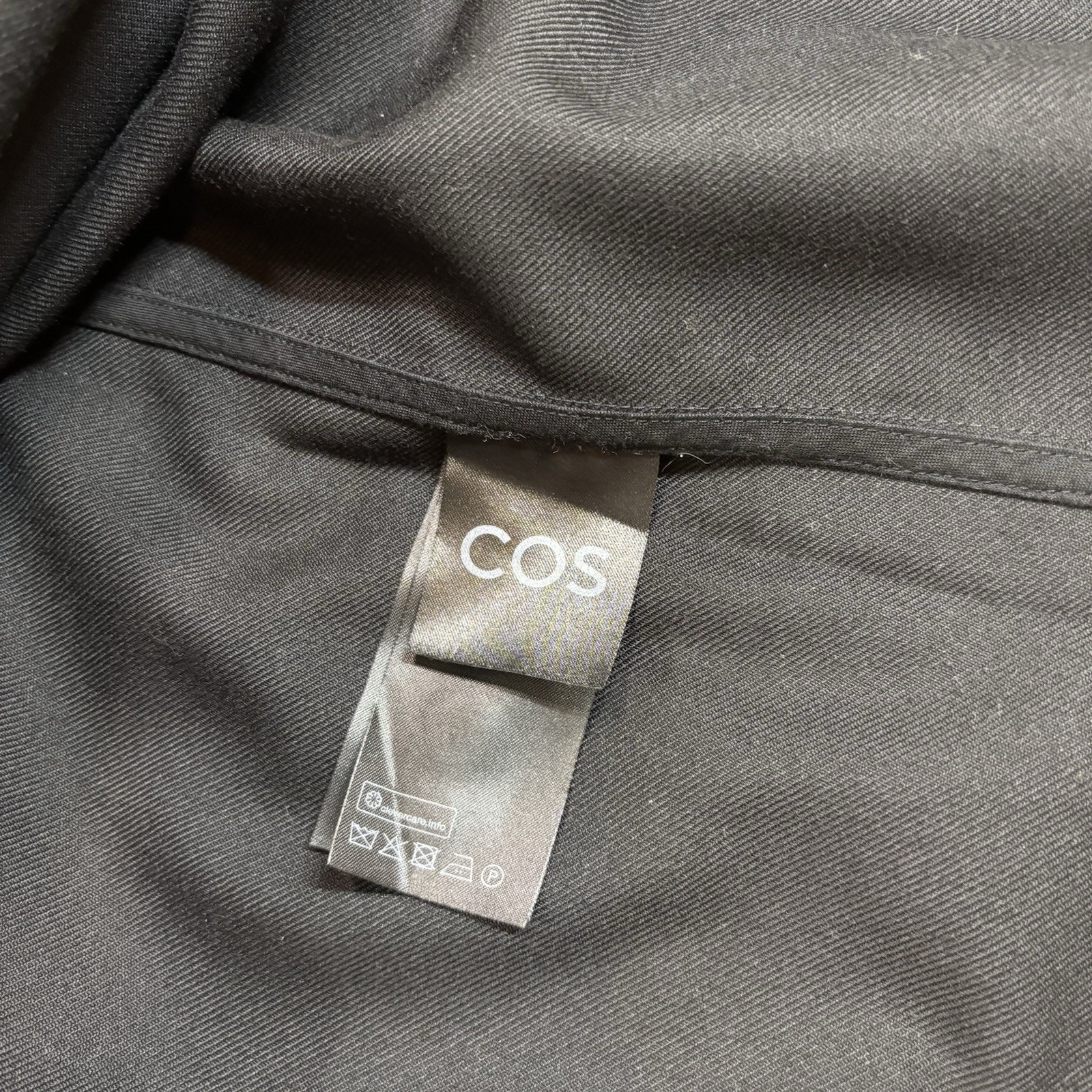 COS Solid Wool Blend Button-Up Shirt Black Long Sleeve Relaxed Pocket Size S