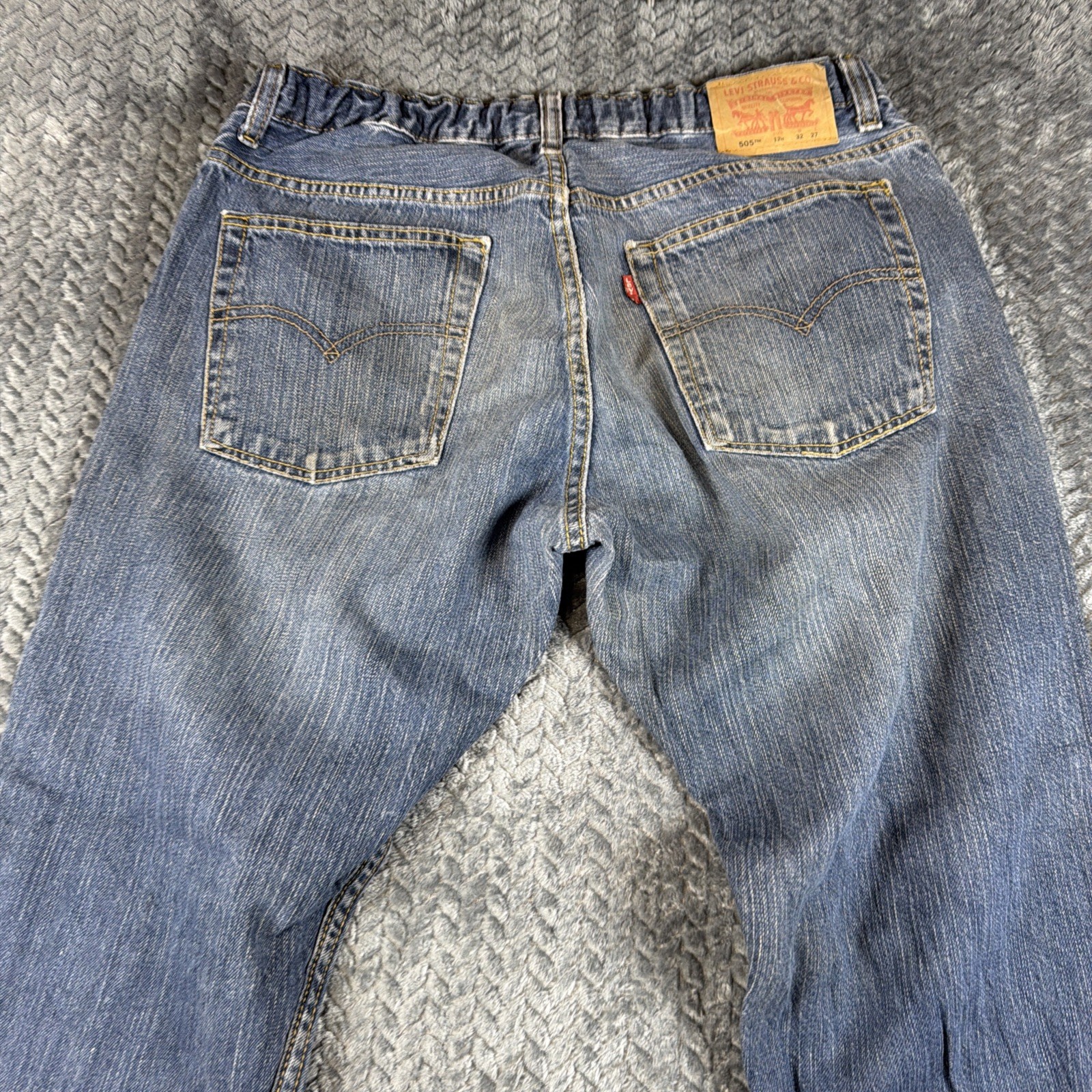 Levis 505 Reguar Straight Jeans Boys 12 Husky 32×27 Blue Denim