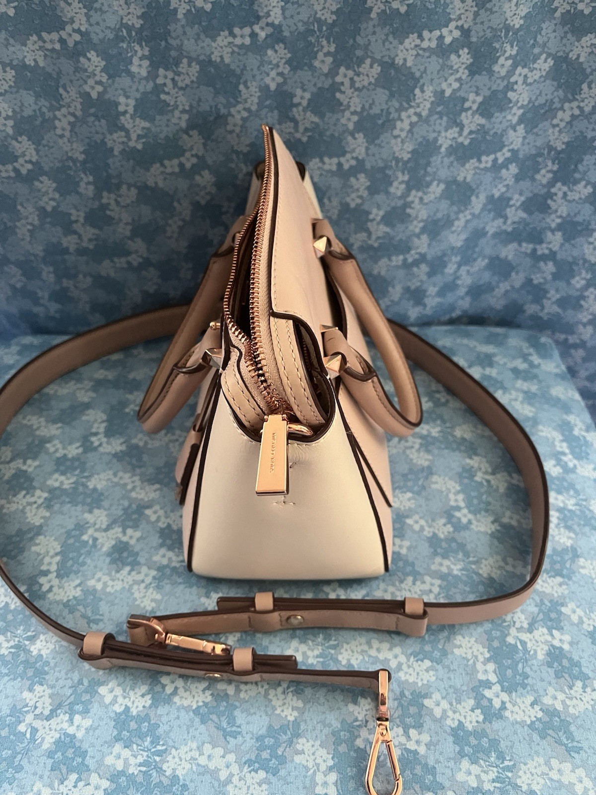 Michael Kors Soft Pink Nolita mini Top Handle Zip Detachable Crossbody Rose Gold