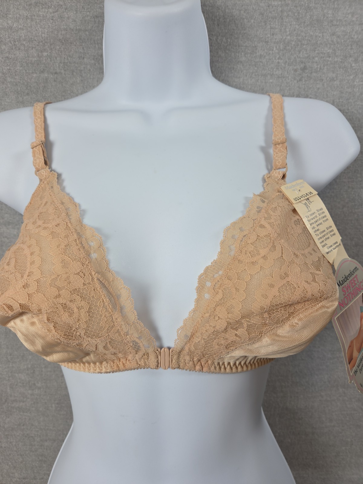 Maidenform Bra 36C Vintage 6848 Sweet Nothings Nude Lace Front Closure No Wire