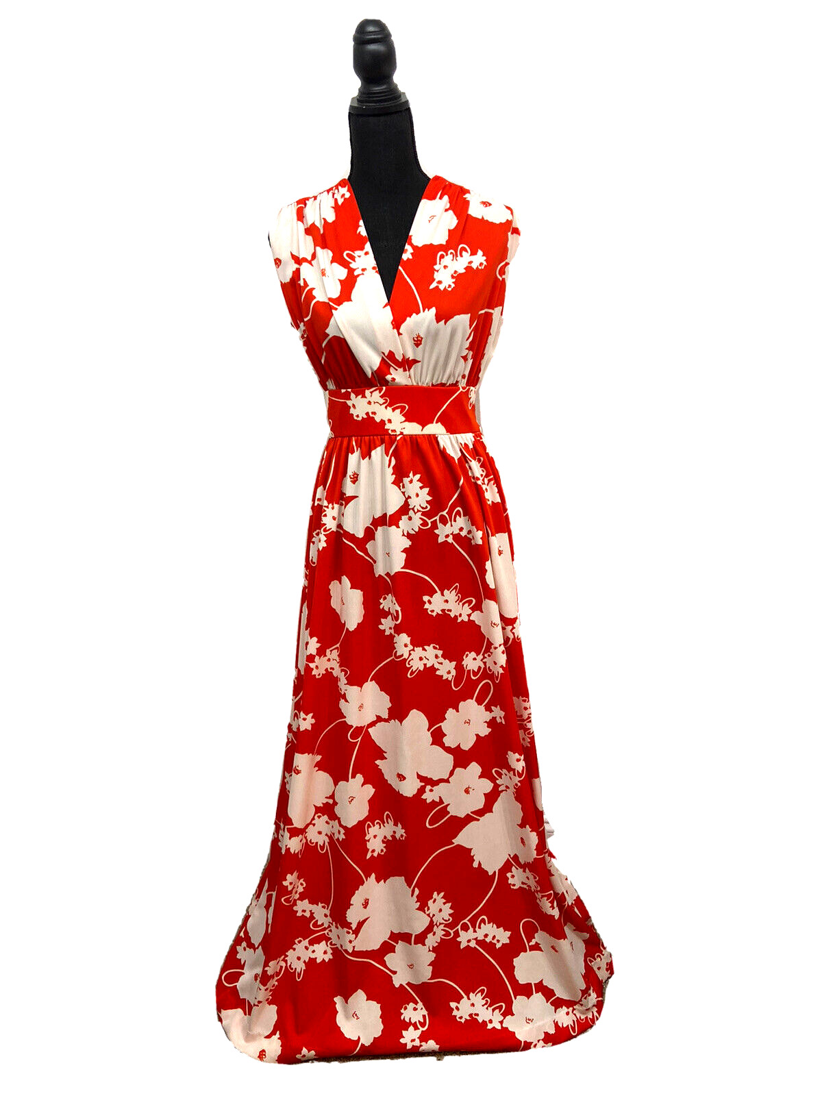Vintage Keram New York Maxi Dress Floral 60s 70’s Red White Bold Print Large XL