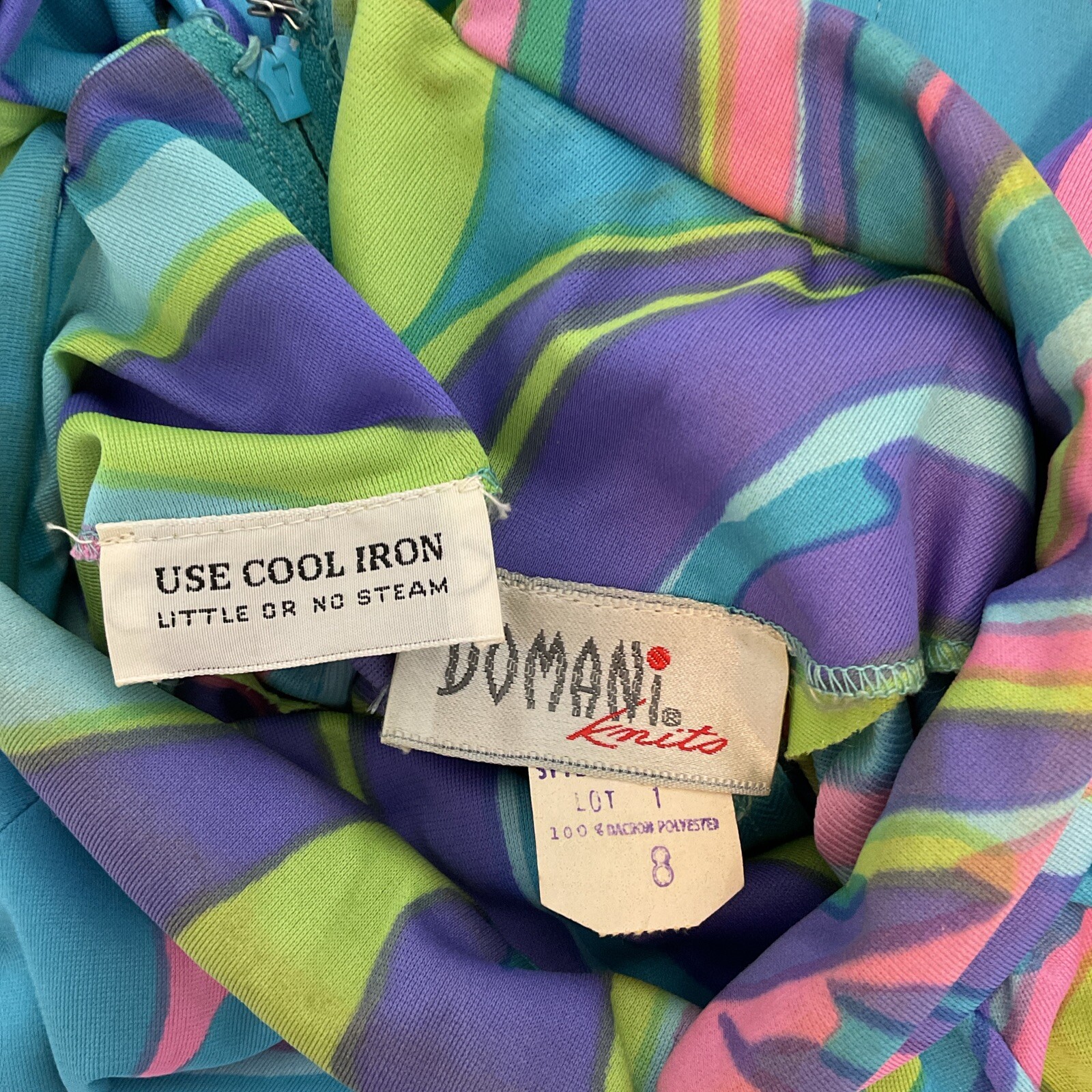 Vintage 1960s Domani Polyester Knit Dress Mod GoGo Scarf Psychedelic UNION MADE