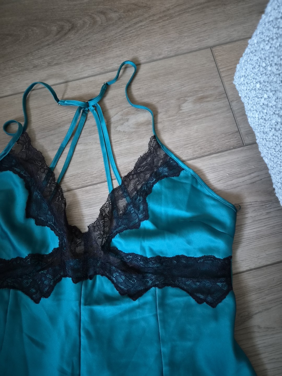 Ann Summers Teal Blue/Green Satin & Black Lace Playsuit Size Medium 12-14