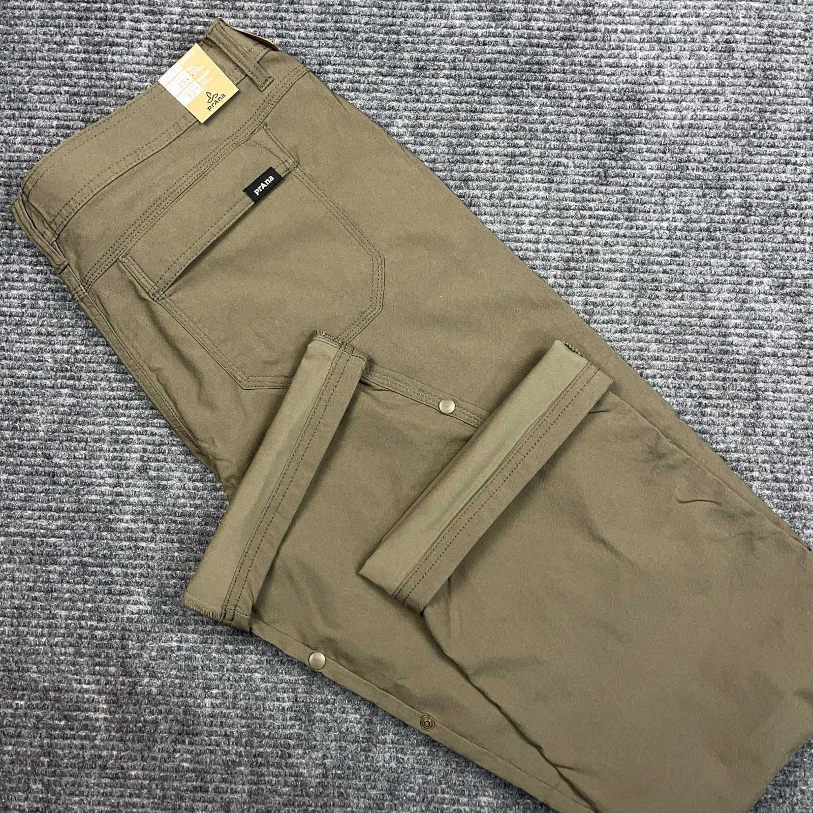 PrAna Stretch Zion Pant Green Men’s 35×32 Straight Fit Cargo Roll UP Olive NWT