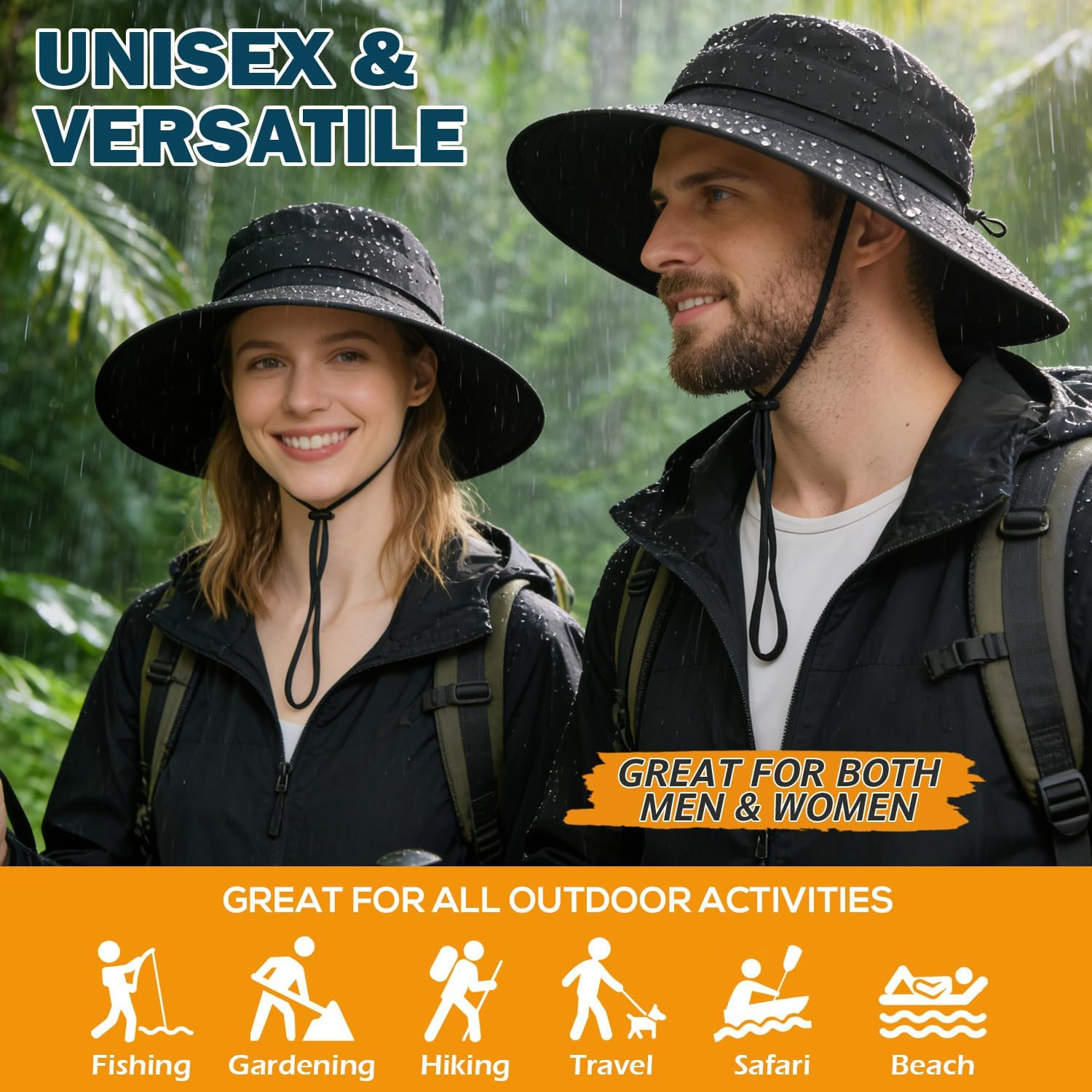 Men’S UPF 50+ Waterproof Wide Brim Boonie Hat, Sun & Rain Protection | Packable