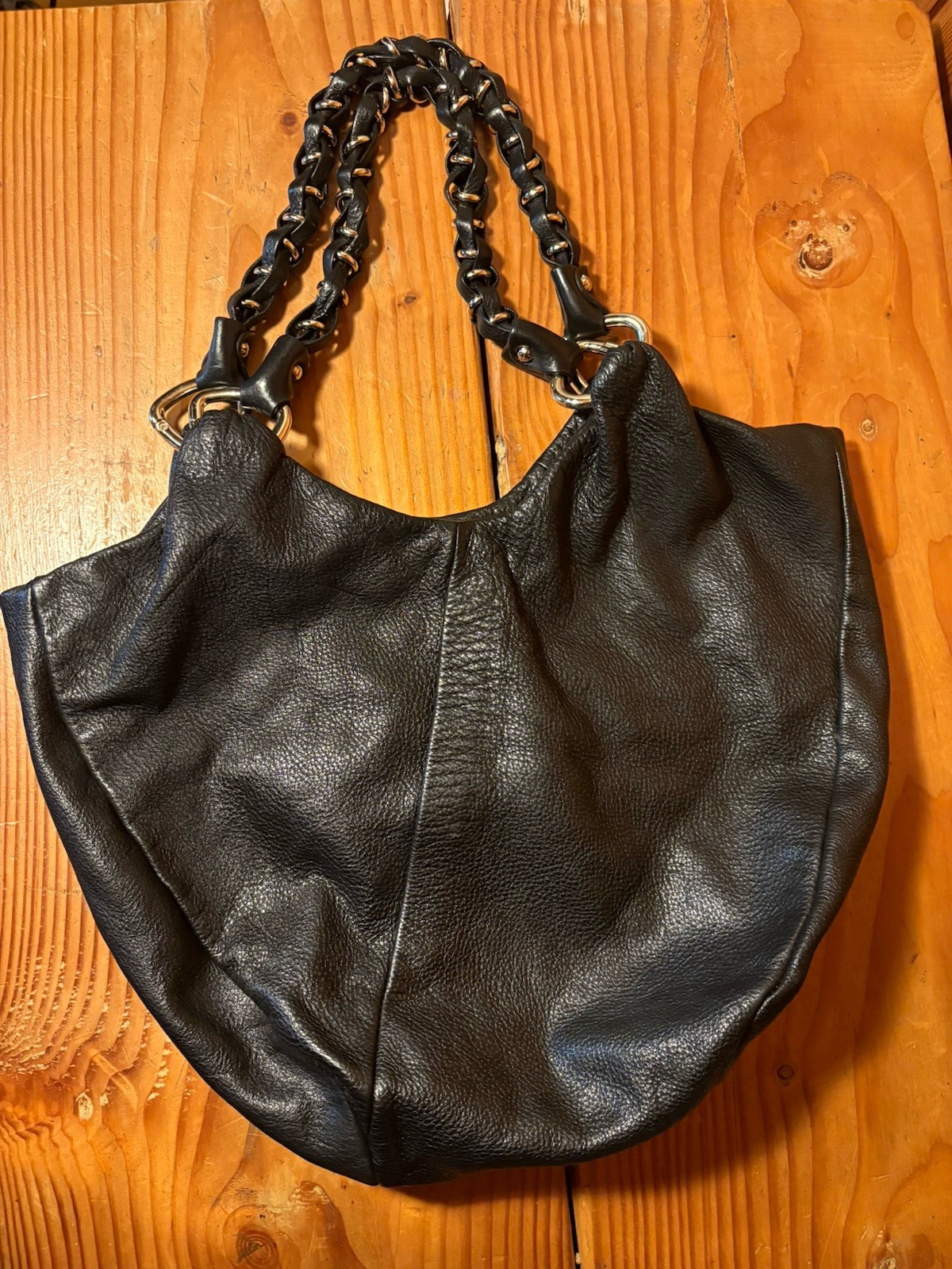 Elliott Lucca Black Pebbled SOFT Leather Shoulder Bag Hobo Slouch Purse