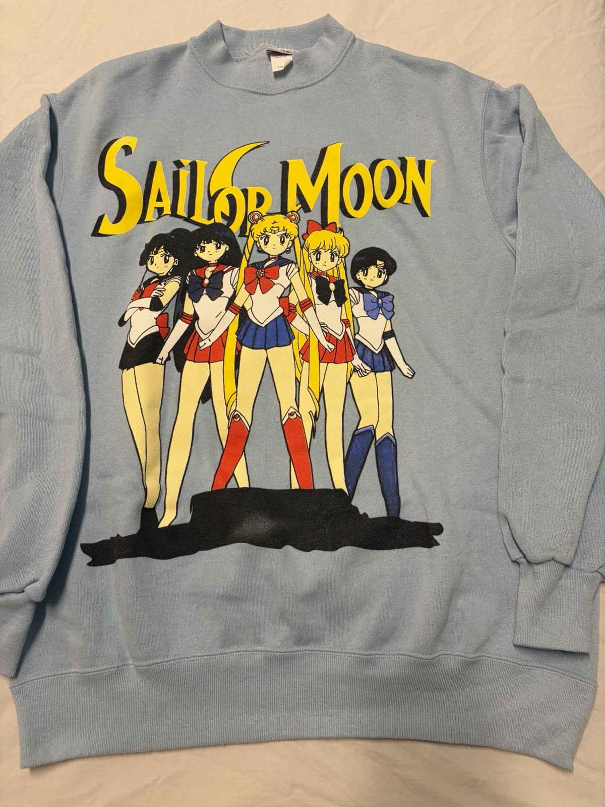 90’s Sailor Moon Crewneck Sweatshirt Large Tultex Flaws Usa Fleece Blue