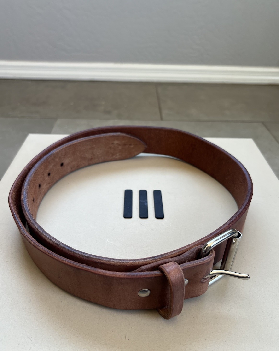 Gustin Heavyweight Steer Hide Hermann Oak Made In USA Brown Leather Belt Sz 40