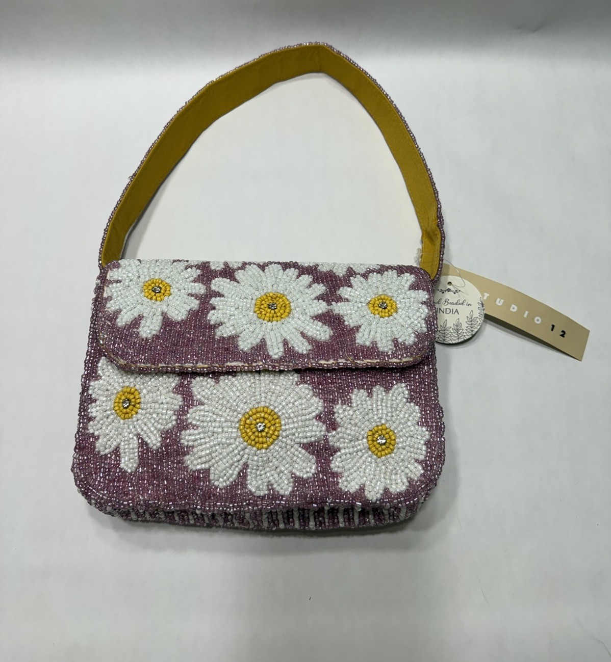 Beaded Shoulder Bag Lavender With Sunflowers