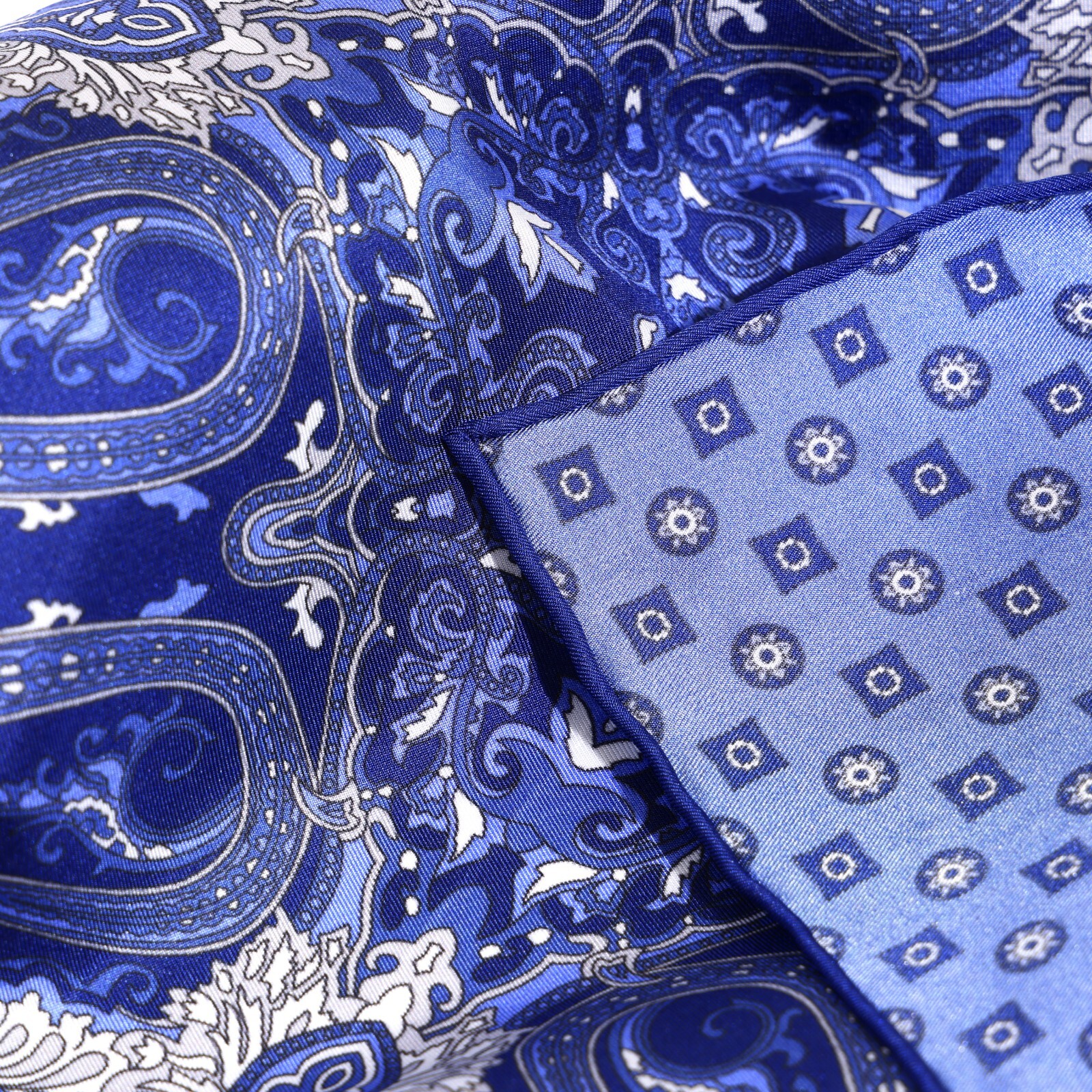 Men’s 100%Silk Handkerchief Navy Blue Floral Paisley Pocket Square 21″ 53cm