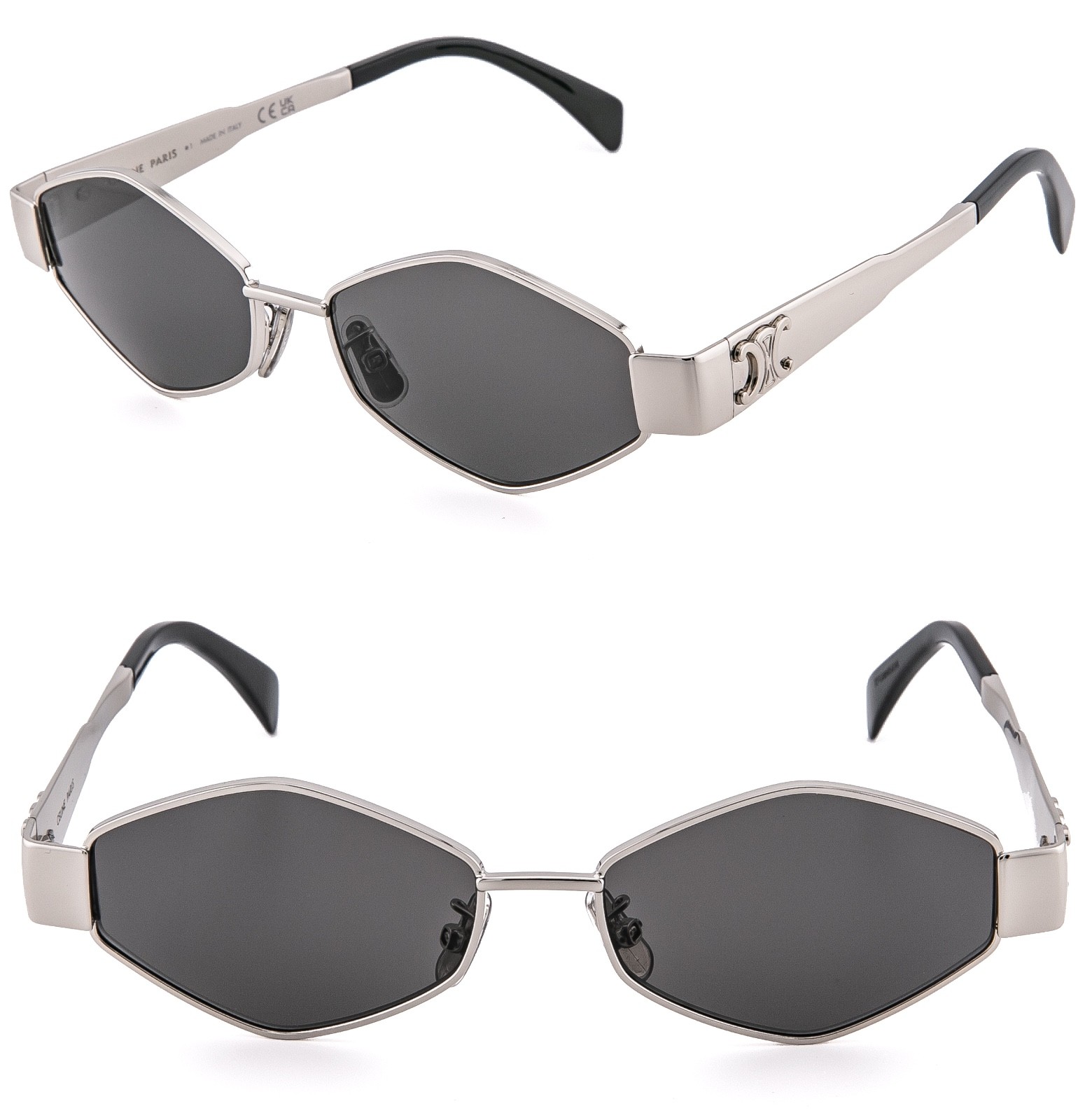 CELINE CL40254U 40254 METAL TRIOMPHE Silver Gray Oval Unisex Sunglasses 16A