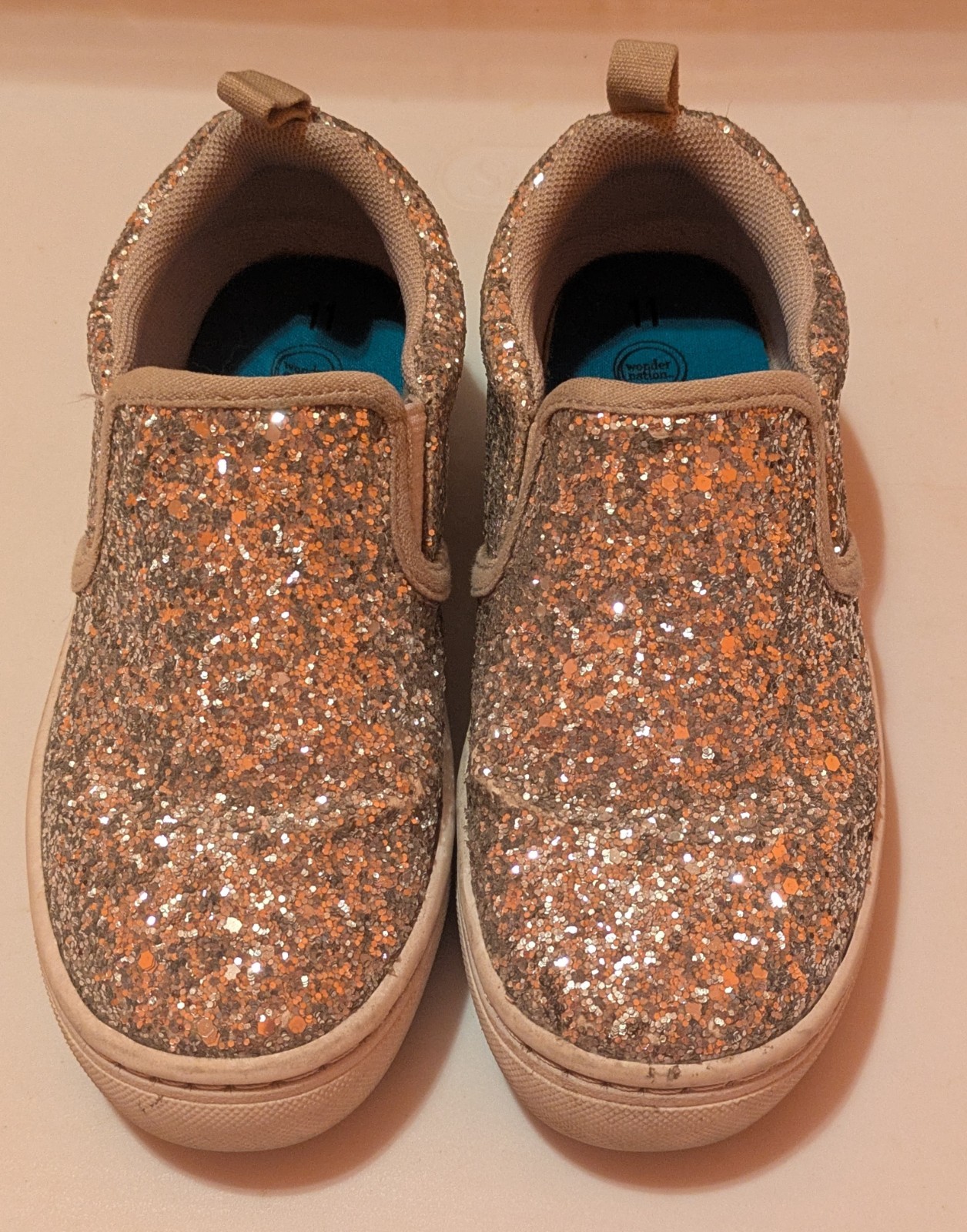 Wonder Nation Girls 11 Silver Glitter Memory Foam Shoes