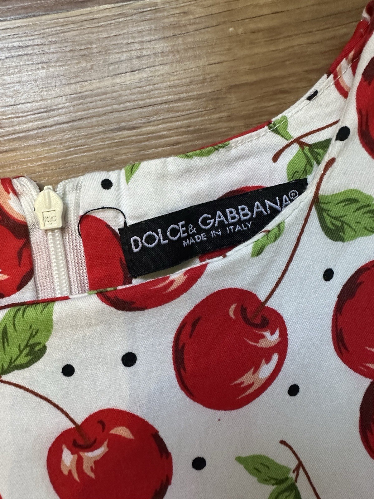 Dolce & Gabbana Vintage Cherry Print Dress Polka Dot Cotton A-Line Mini IT 42 S
