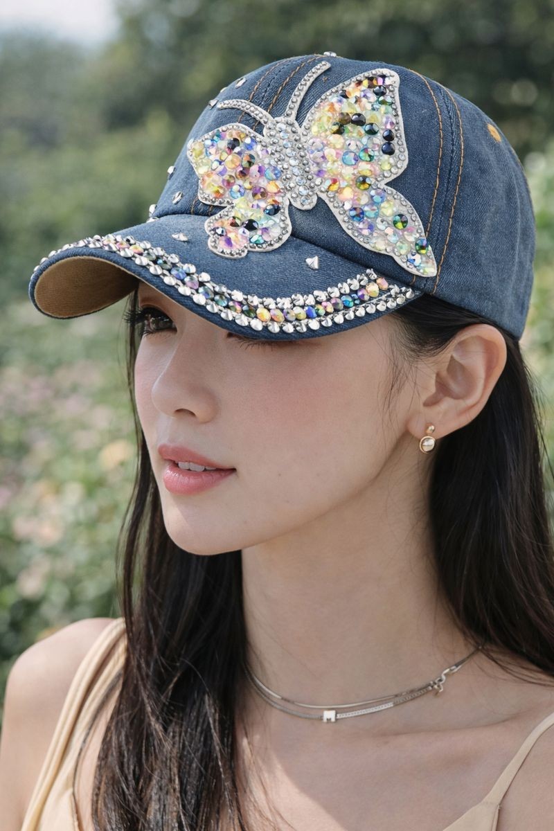 Bling Women’s Rhinestone Baseball Cap,Shiny Denim and Diamonds Sparkling mom hat