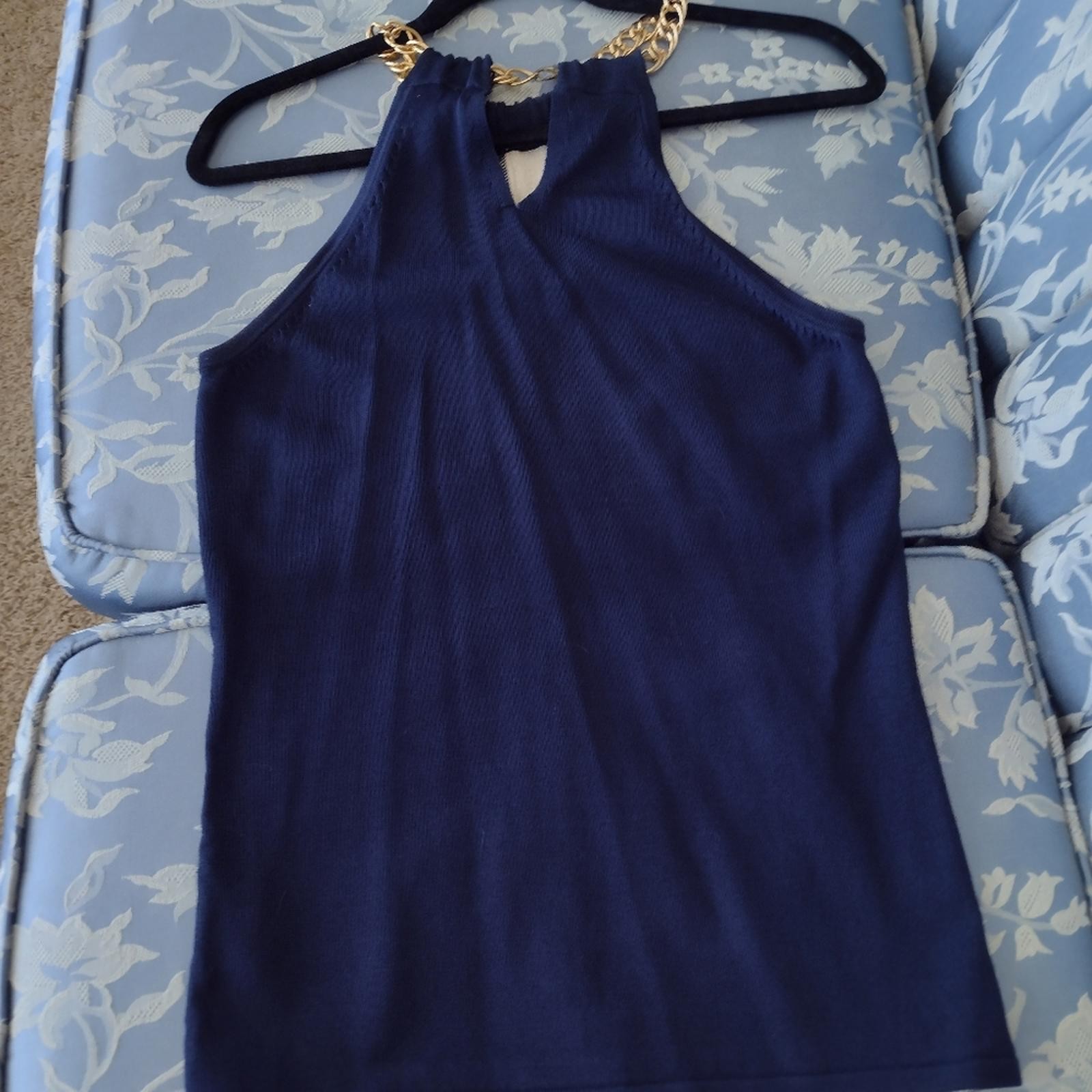 Navy and Gold Chevron Stripe Sweater Tank