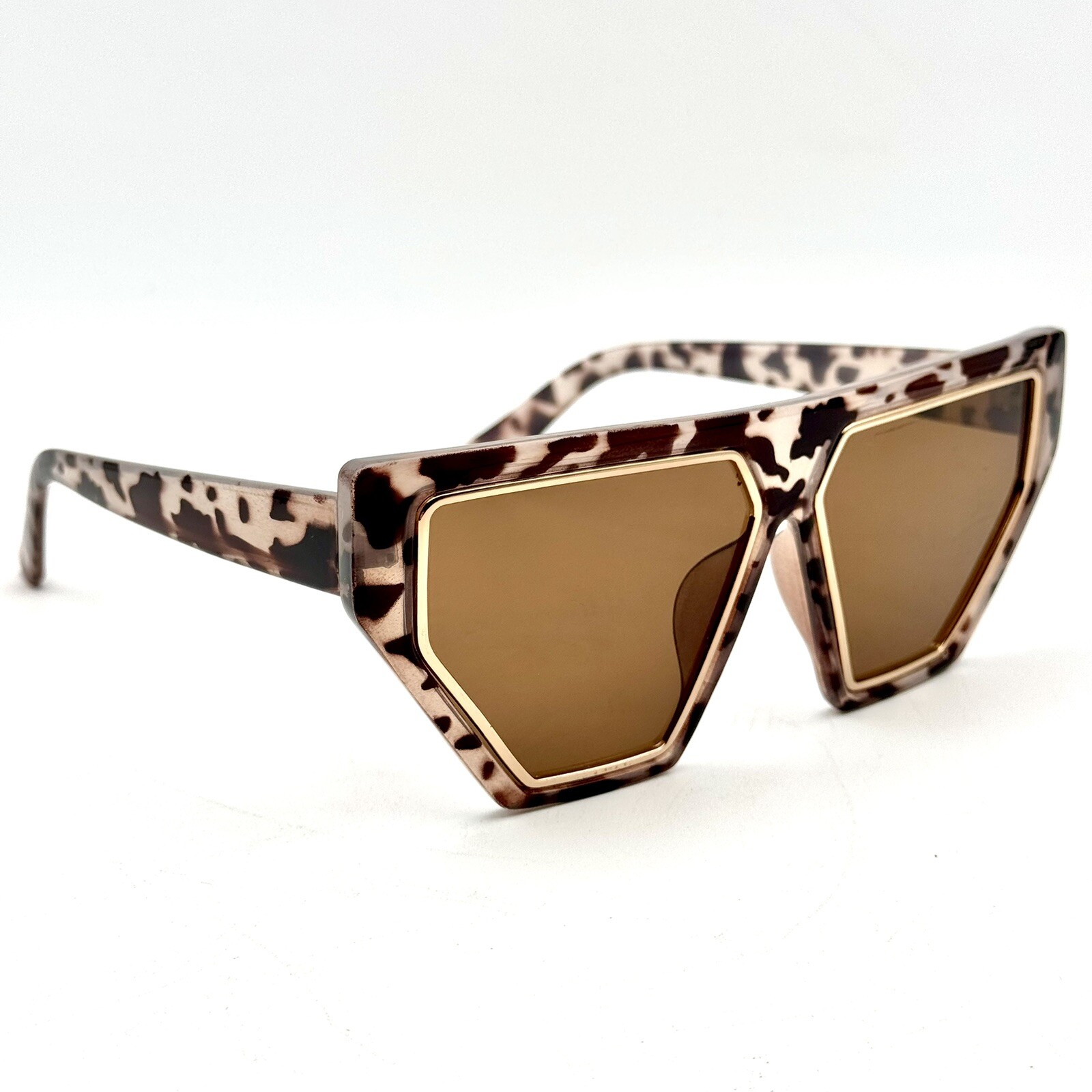 Geometric Fashion Sunglasses Designer Tortoise Shell Frame And Gold Accents