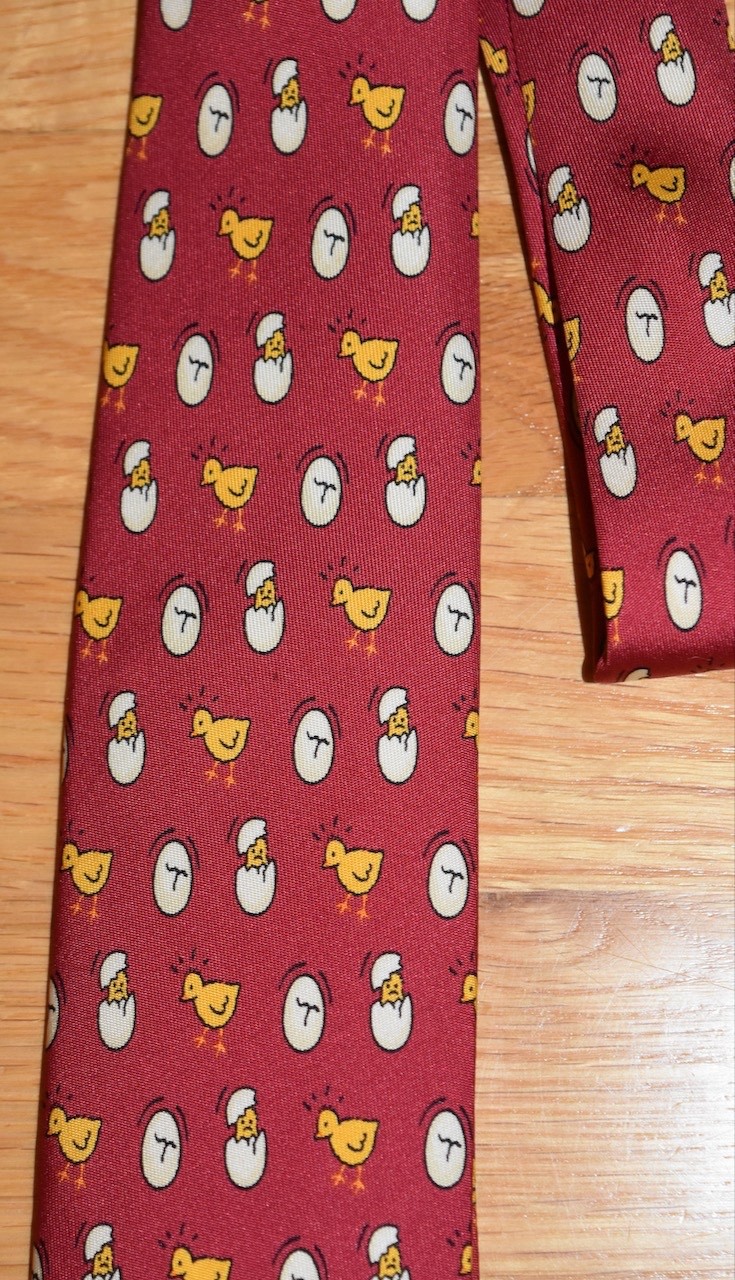 Hermes Silk Neck Tie Chick Egg Hatching Chicken Bird Red 7532 Preppy France 57″