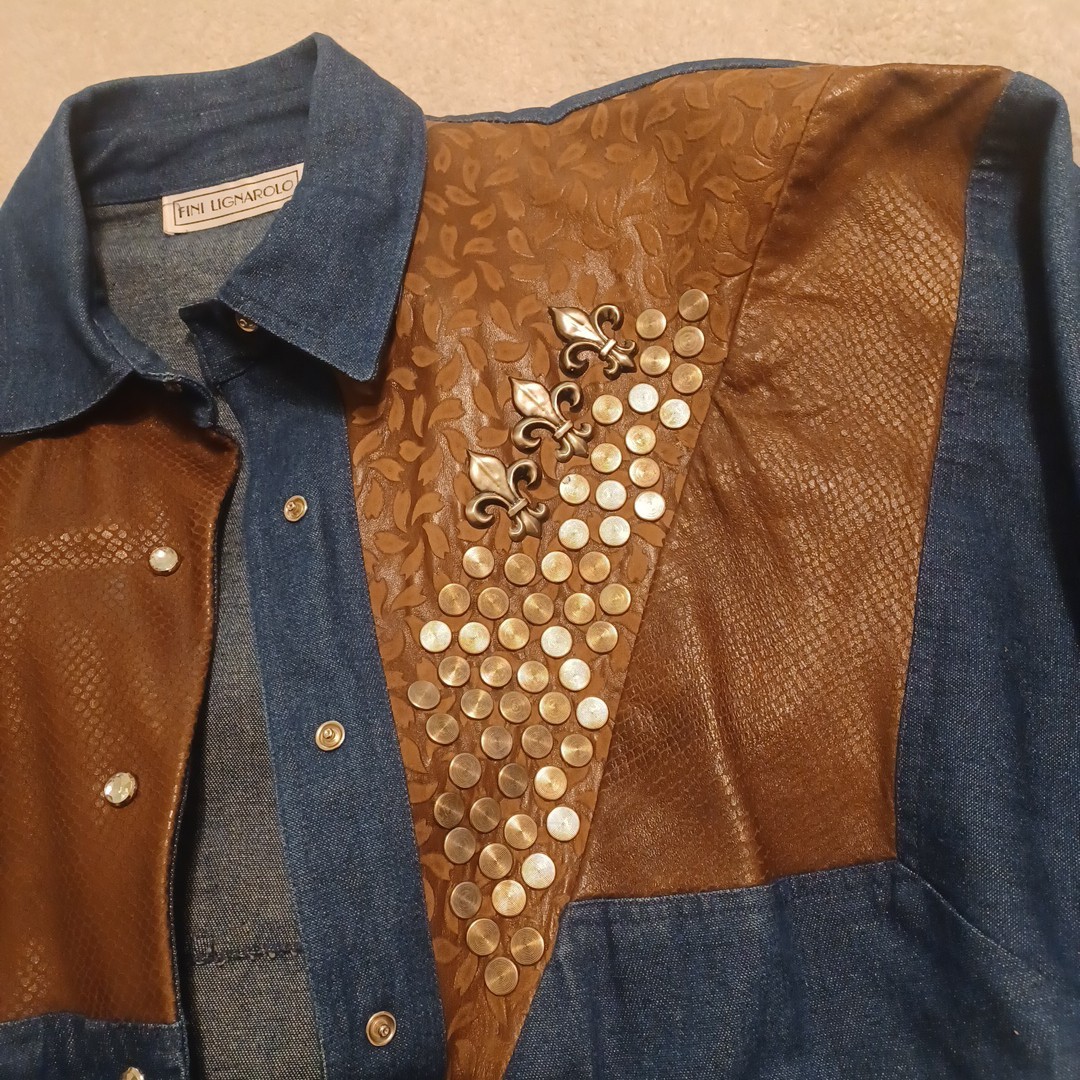 Denim And Leather Jacket Fini Lignarolo Size 4 Made In USA