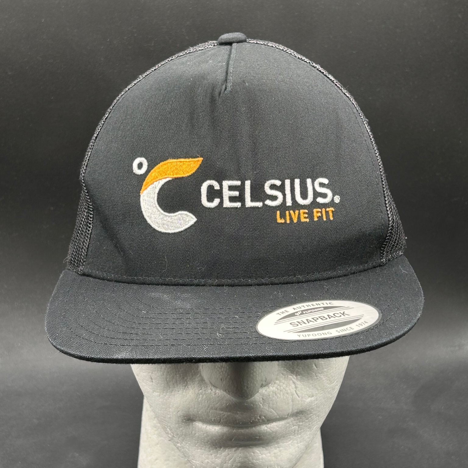Celsius Live Fit Mesh Snapback Hat Men’s Black Classic Logo Trucker