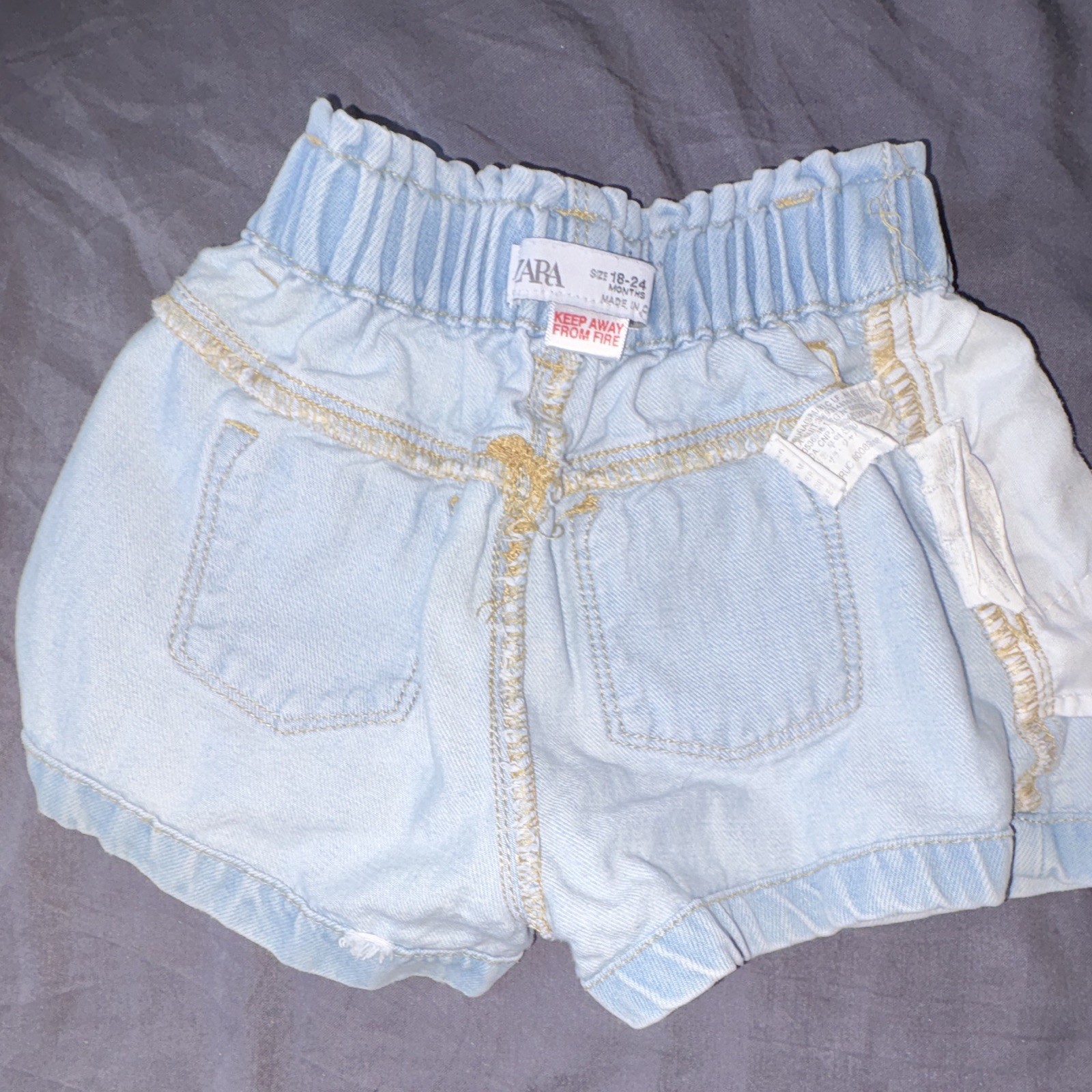 Zara Baby Paperbag Denim Shorts Light Blue 18-24M Elastic Waist Pockets