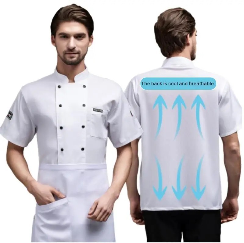 Lightweight Chef Coat Mesh Short Sleeve Kitchen Uniform Breathable Workwear