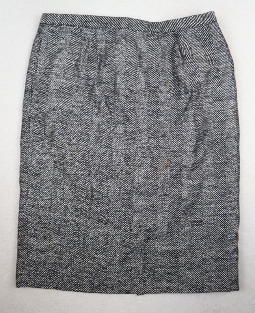 VINTAGE WOMEN’S BLACK & WHITE HERRINGBONE SKIRT SUIT – SAVILLE – SIZE 12P