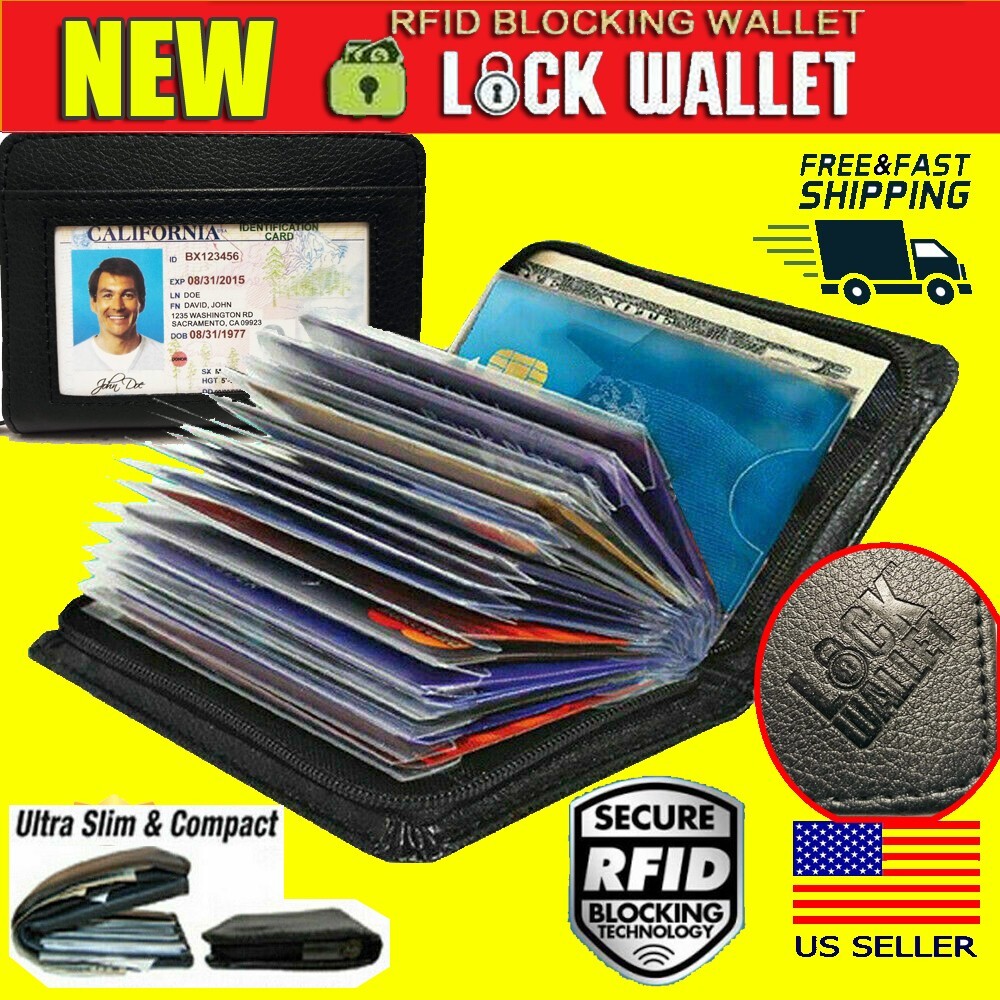 Lock Slim Wallet Secure Men Women RFID Blocking Money Credit Card Holder Wallets