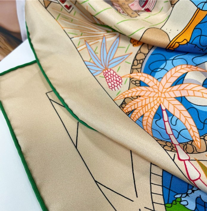 Pure Twill Silk Scarf Bandanna Large Wrap Water Park Print Square Shawl 53″