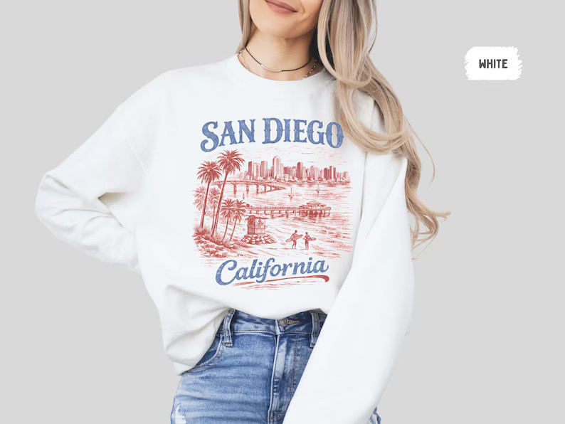 San Diego California Beach Scene Vintage Travel Souvenir Graphic Sweatshirt