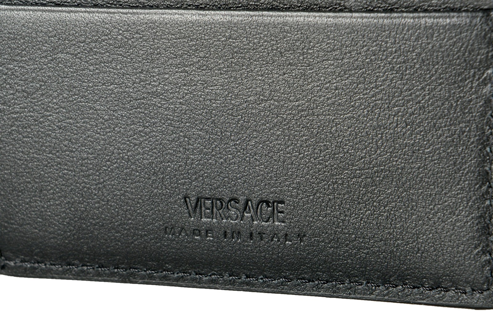 Versace Black Textured 100% Leather Silver Medusa Head Bifold Wallet