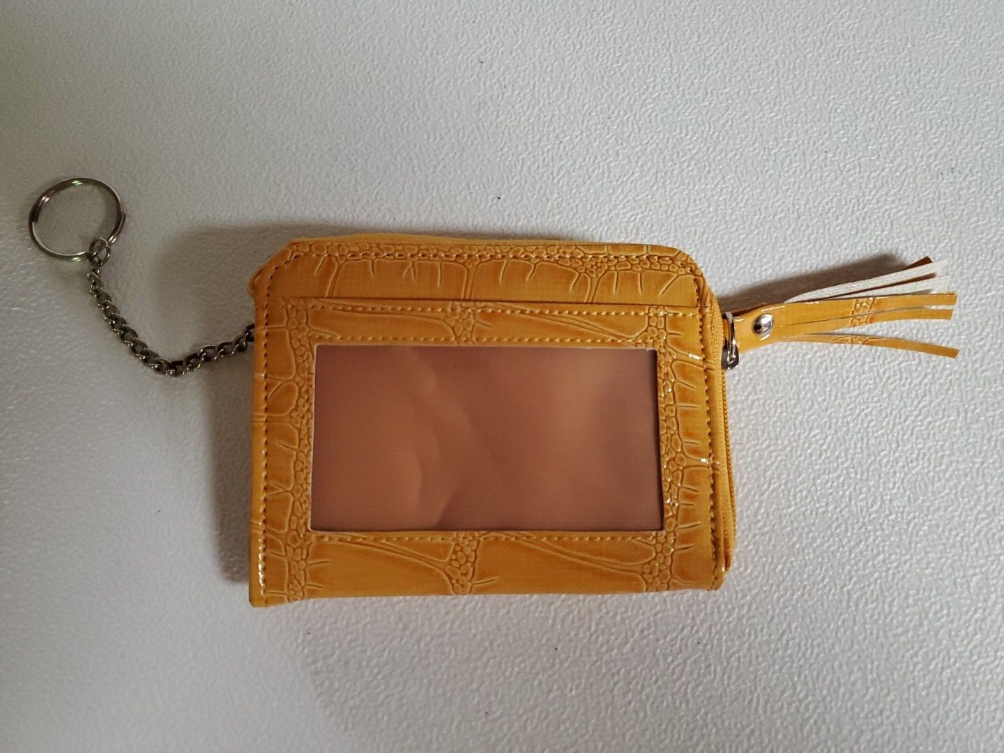 WOMEN’S Yellow Texured See Thru ID Window 2 Slot Divided Card Holder Zips