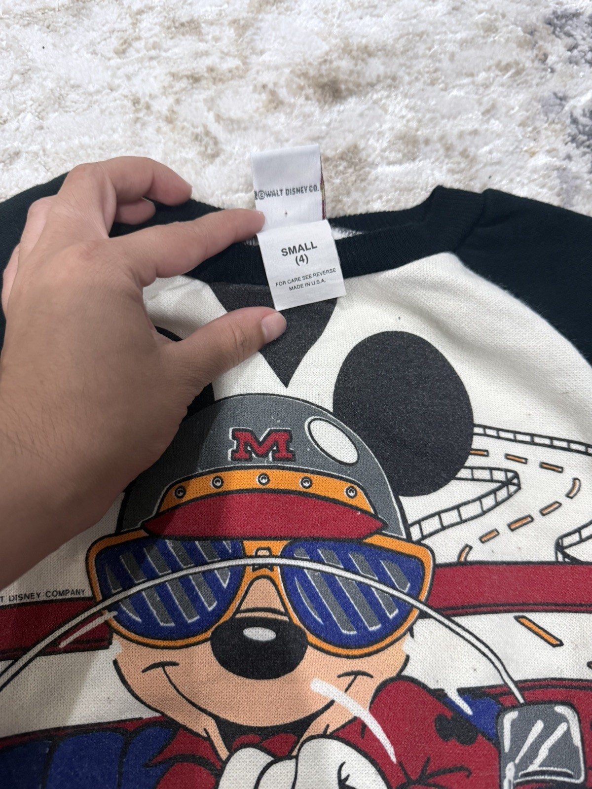 Vintage Mickey Mouse Racer Crewneck Double Sided Rare Disney Size 4t 90s USA