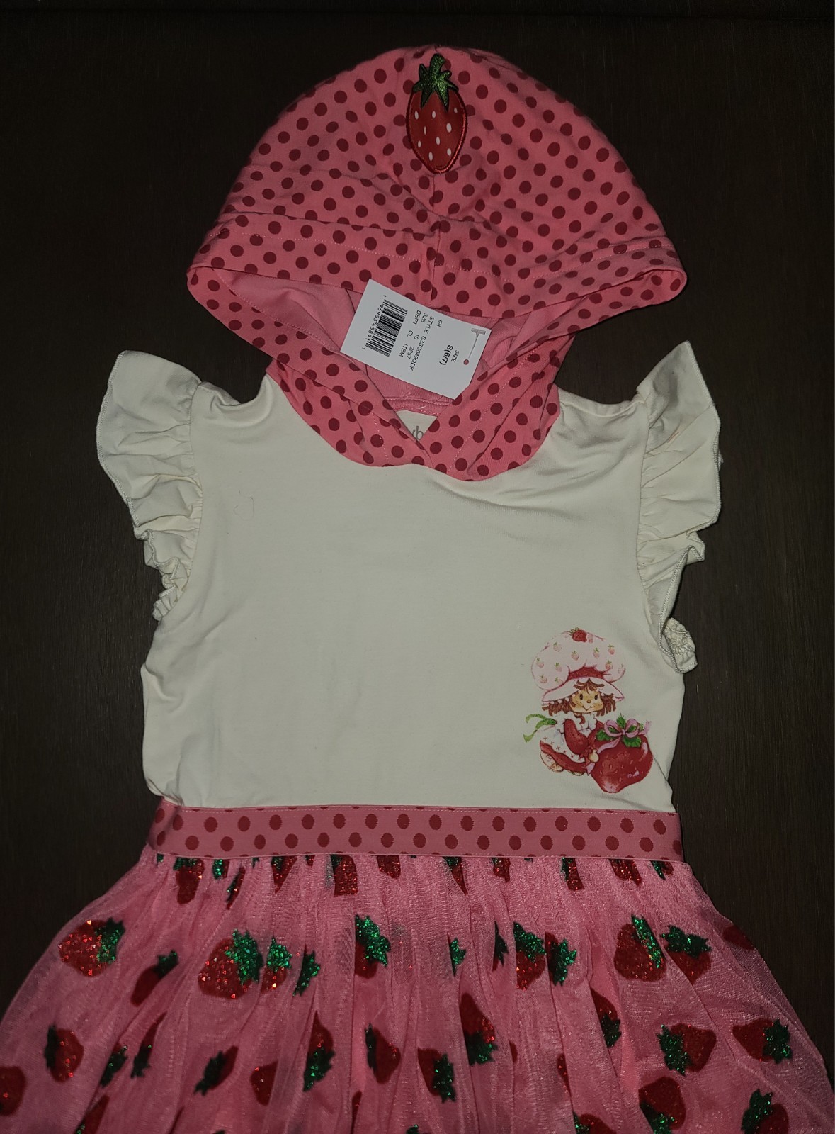 NEW GIRLS STRAWBERRY SHORTCAKE HOODED TULLE DRESS SIZE S 6-7