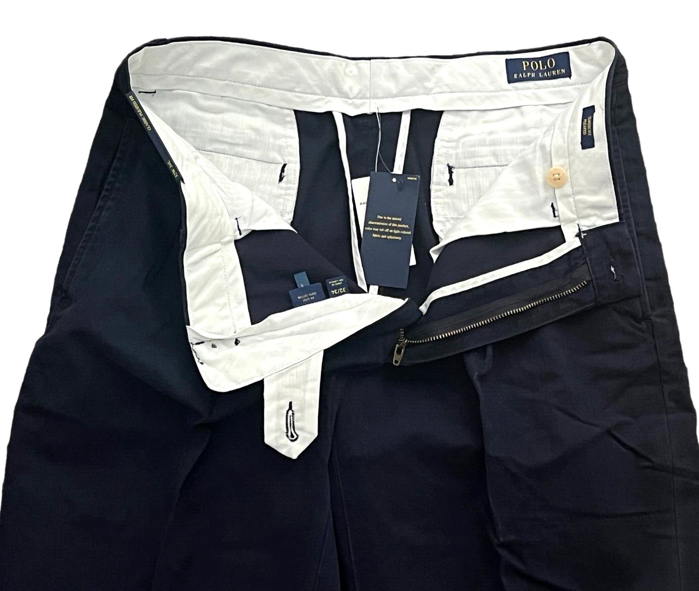 Men Polo Ralph Lauren Logo Chino Classic Fit Pleated Golf Work Pants Navy 32 34