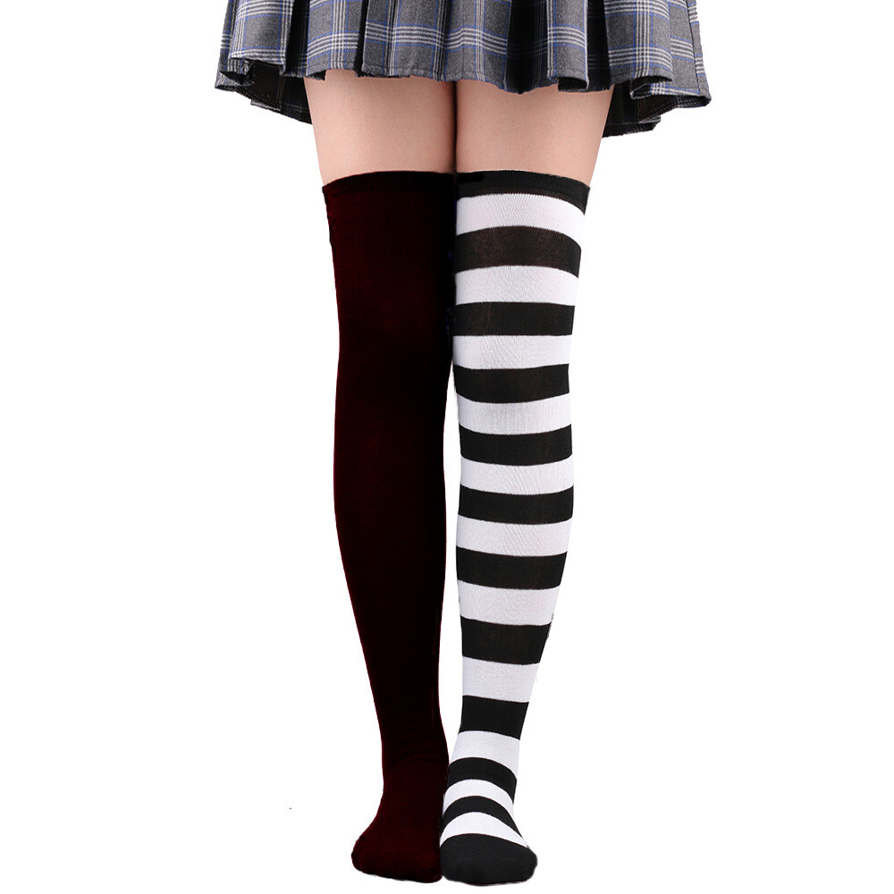 Soft Ladies Top Stay Up Extra Contrast Long Socks Thigh High Over the Knee Socks